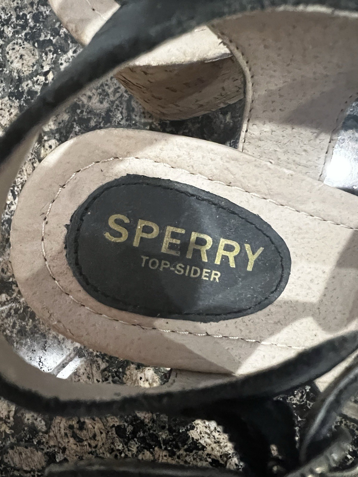 Sperry Top-Sider Women’s Strappy Wedge Sandals Leather Buckle Black/Beige 8M