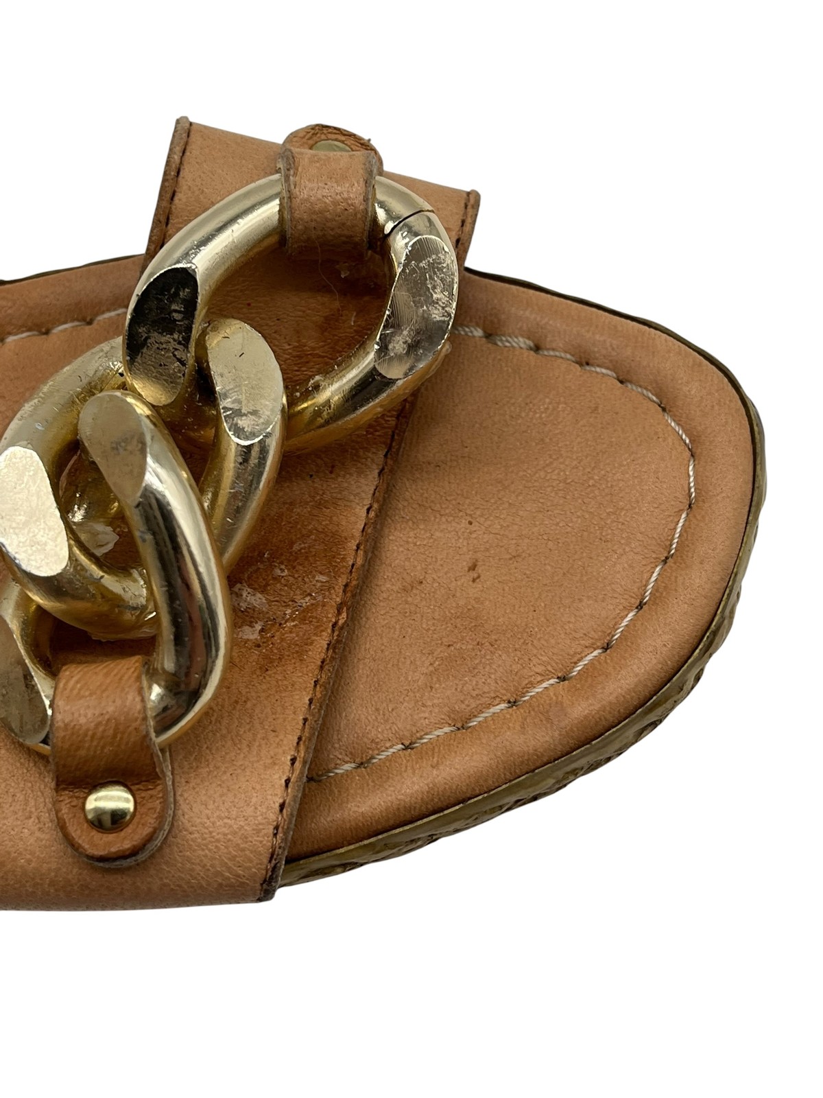 MarIella Women’s Tan Leather Chain Espadrille Wedge Sandals Size 38 Italy