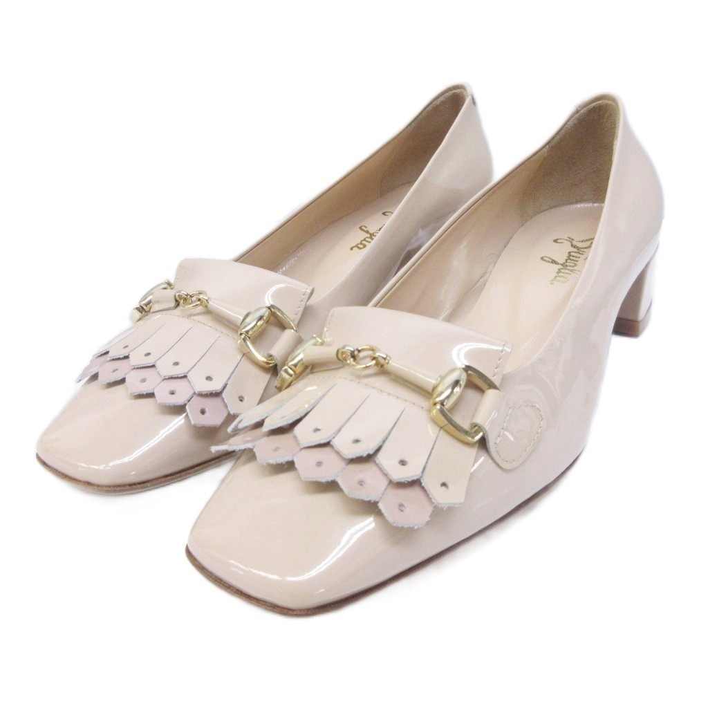 Bruglia Beige Enamel Leather Horsebit Pumps 3.5cm Heel Size 35.5/US 5.5 New