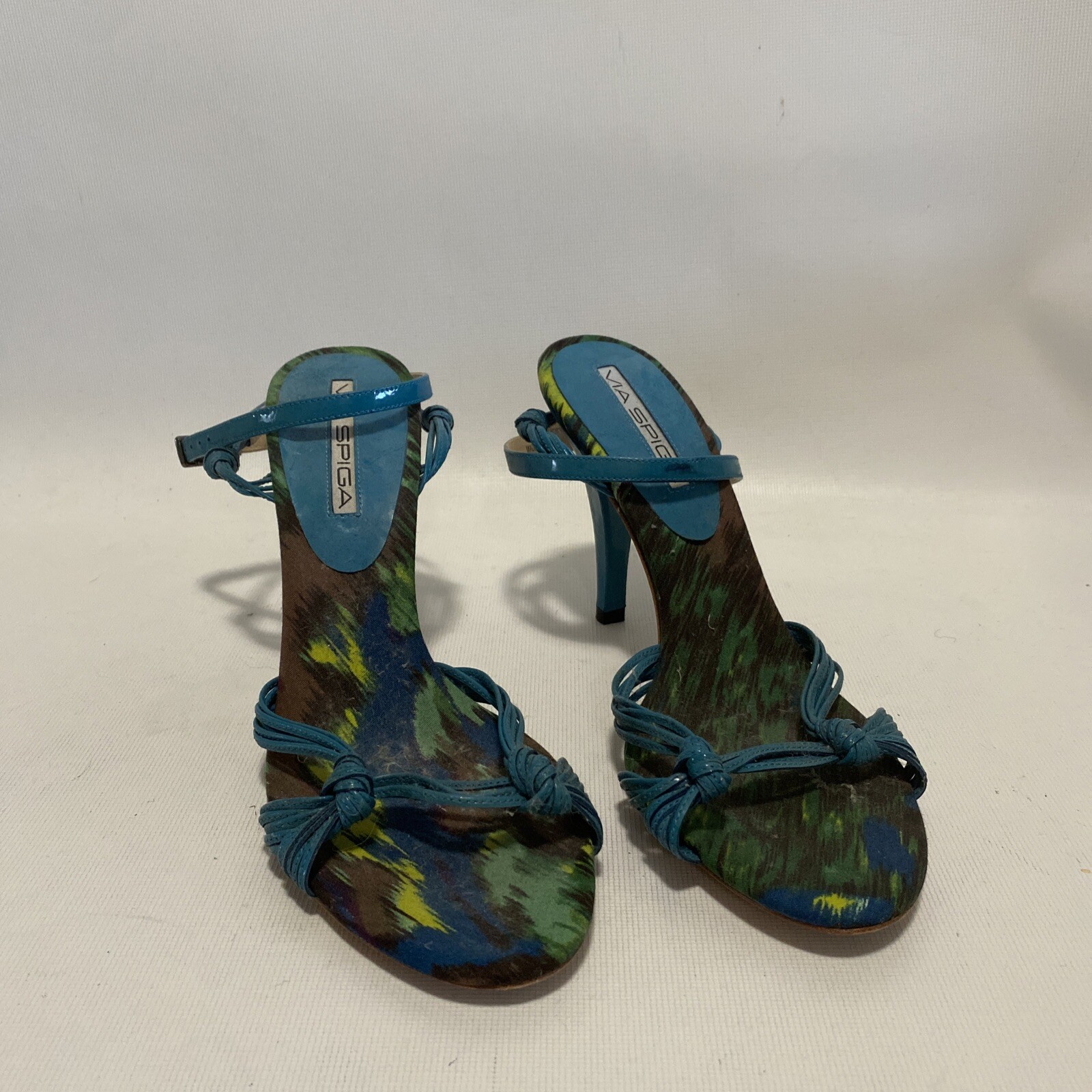 Via Spiga Patent Leather Strappy Sandal Heel Turquoise Size 7.5