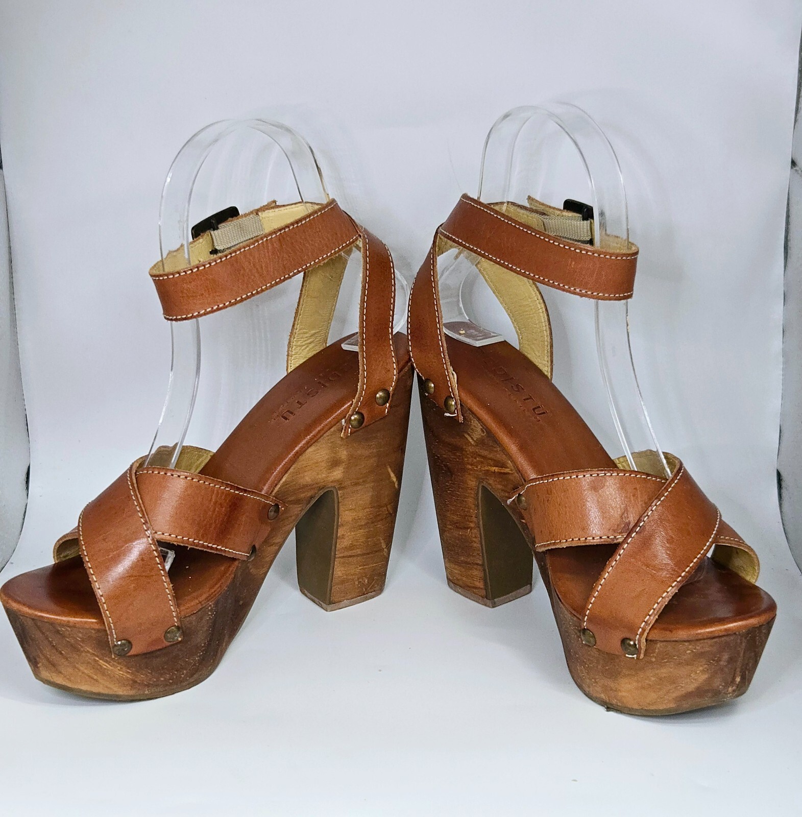 BED|STU Madeline Leather Wooden Platform Sandal – Cognac – Size 6.5 (RARE/EUC)