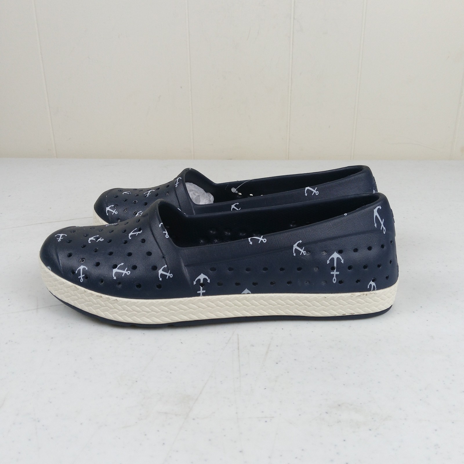 Joybees Women 7 Nautical Anchor Print Slip On Espadrille Water Shoes Blue NEW