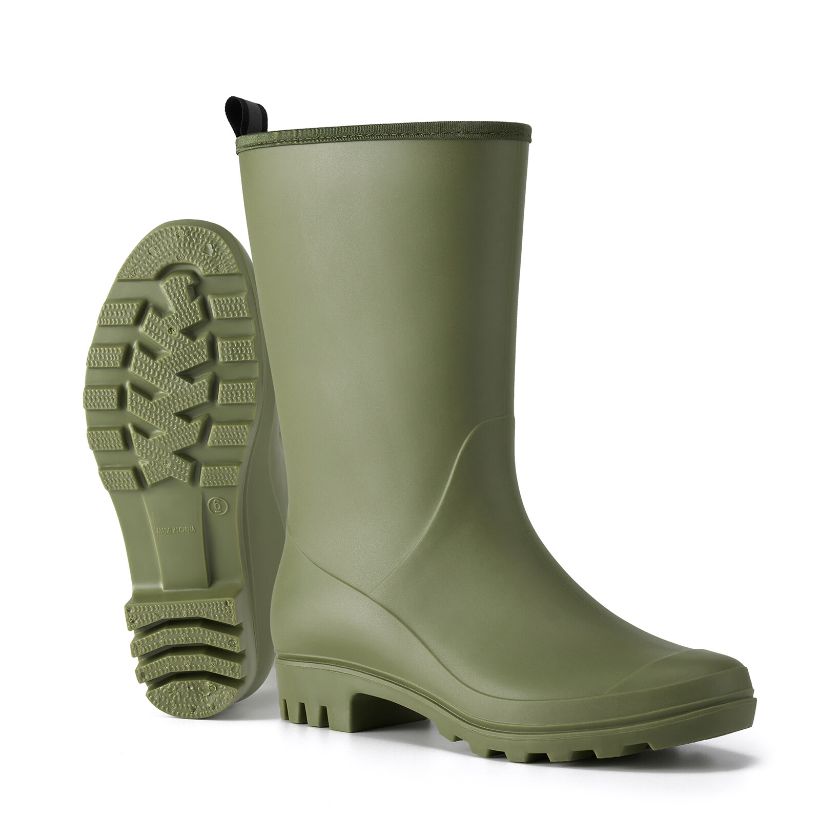 HISEA Women Wide Calf Rain Boots Mid-Calf Garden Farm Work Matte Wellington Boot