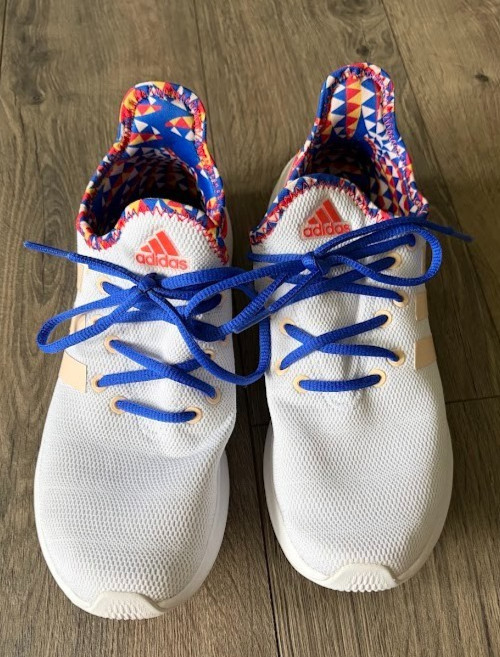 Adidas Cloudfoam Pure SPW Kaleidoscope Women’s Size 8 White Pop of Color Shoes