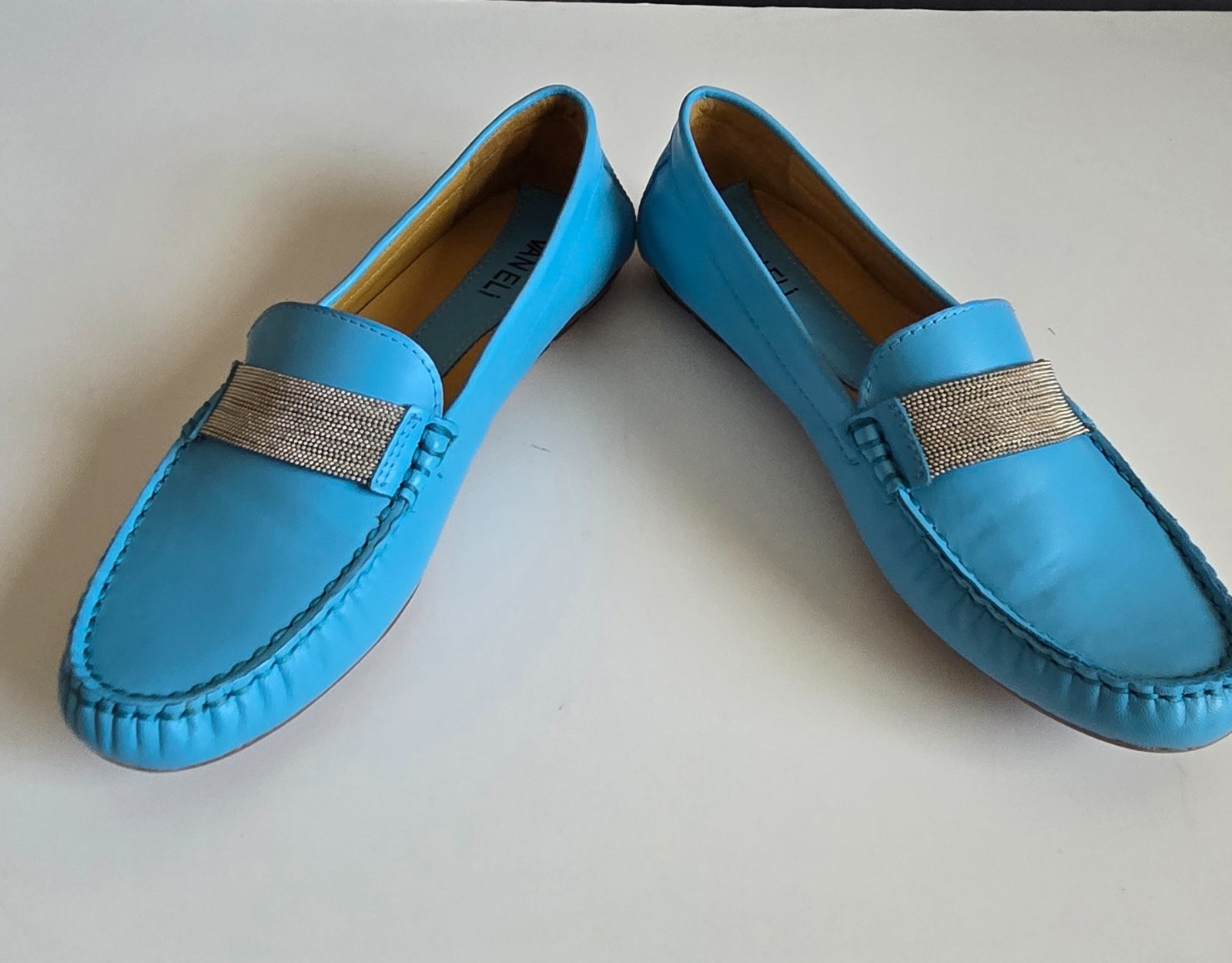 Women’s Vaneli Arles Glove Chain Loafer Shoes, Turquoise, Size 7.5 M