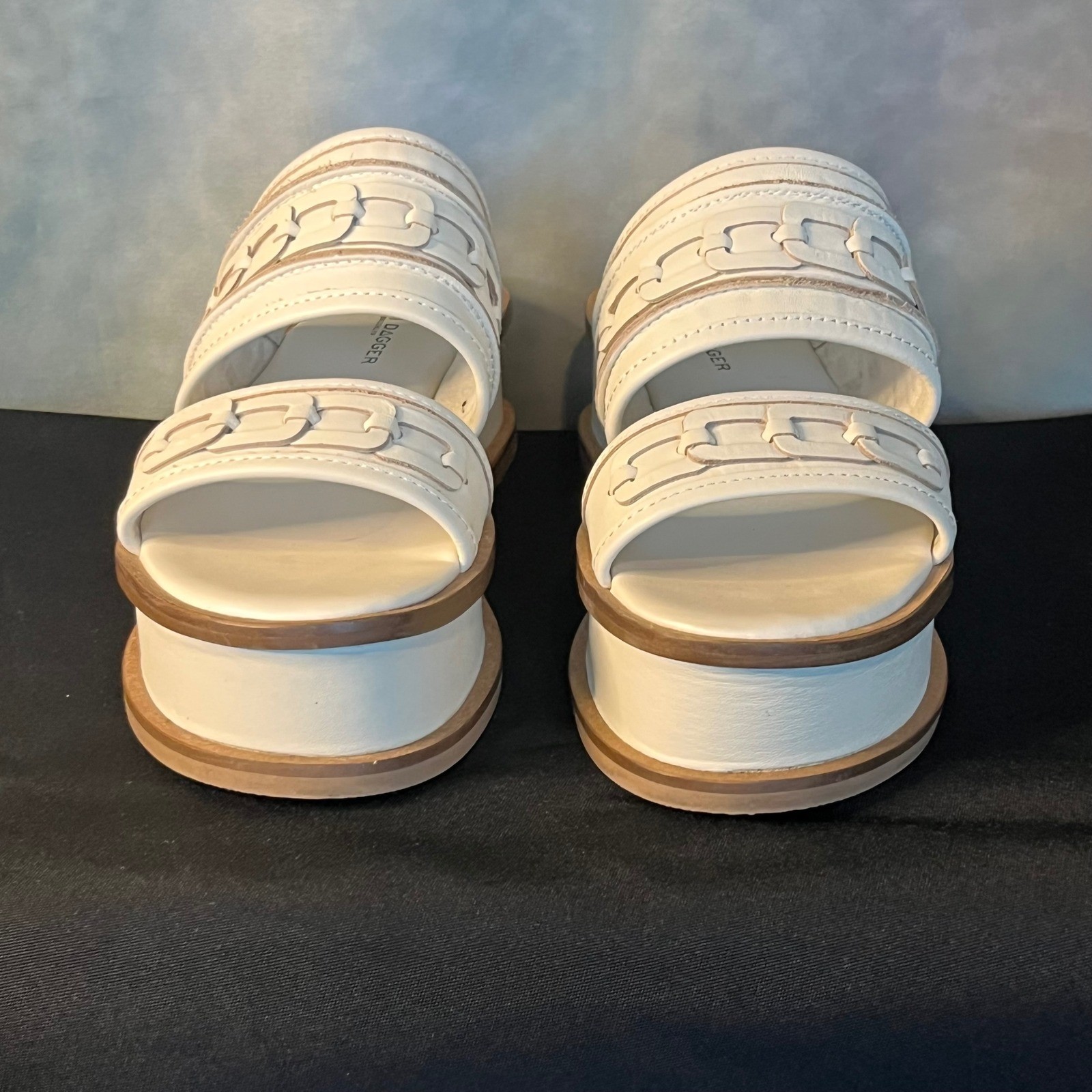 Kelsi Dagger Brooklyn Drift Salt Platform Sandals White Leather Chain Detail