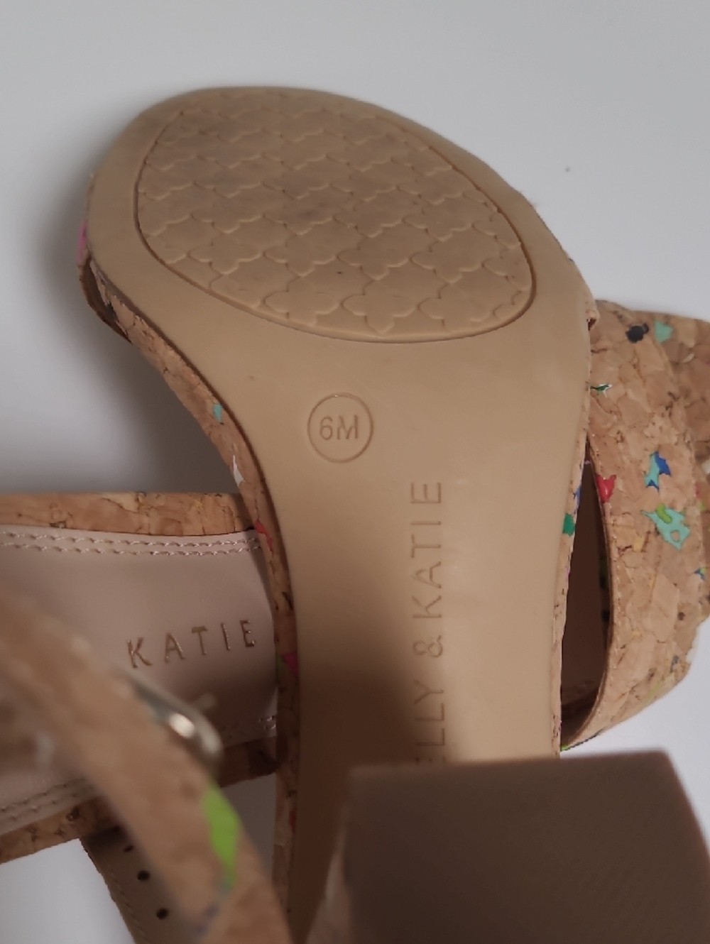Kelly & Katie Cork Ankle-Strap Sandals in Natural Multicolor – Size 6