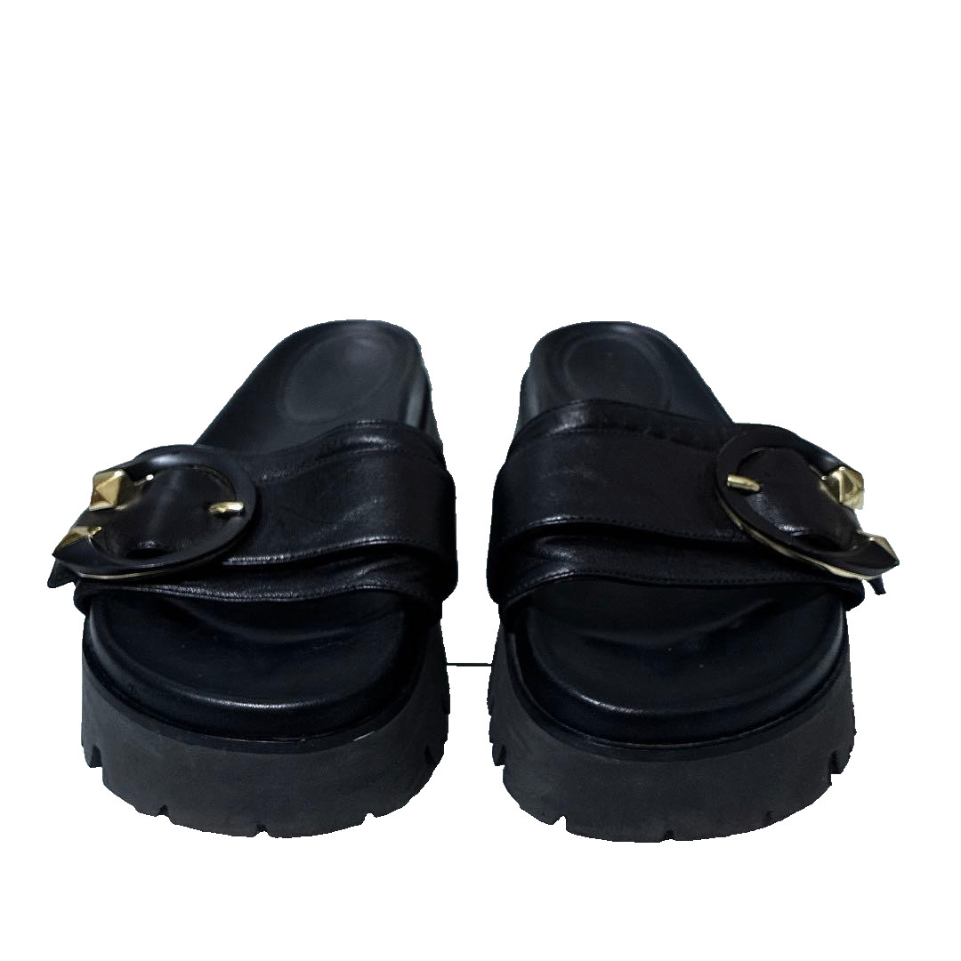 JIMMY CHOO MAITI FLAT Platform Slide Sandals Women’s Black EU 37 Leather Studs