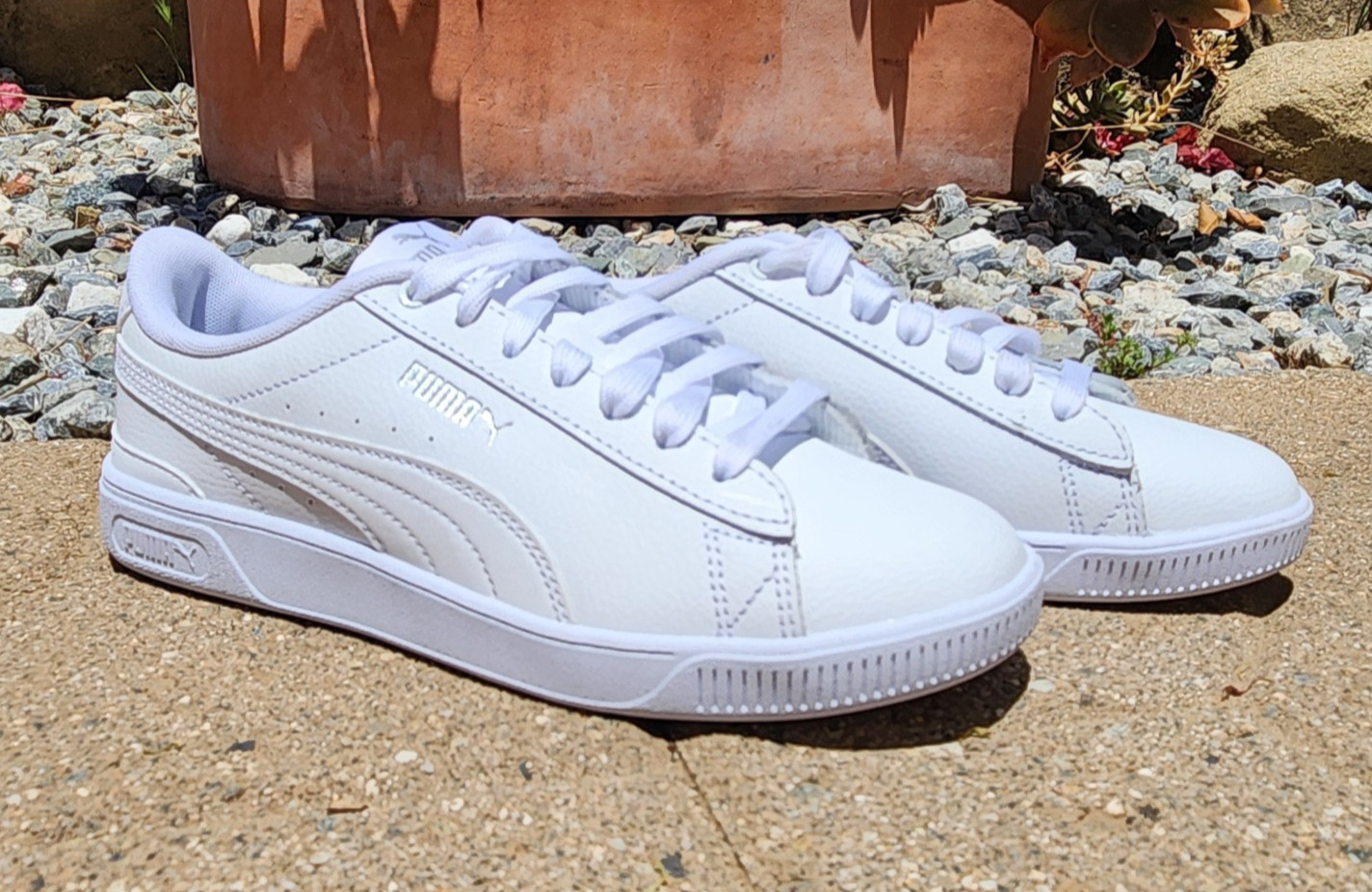 PUMA Smash V2 Leather Lace Up Womens White Sneakers Casual Shoes 383115-02 SZ 7