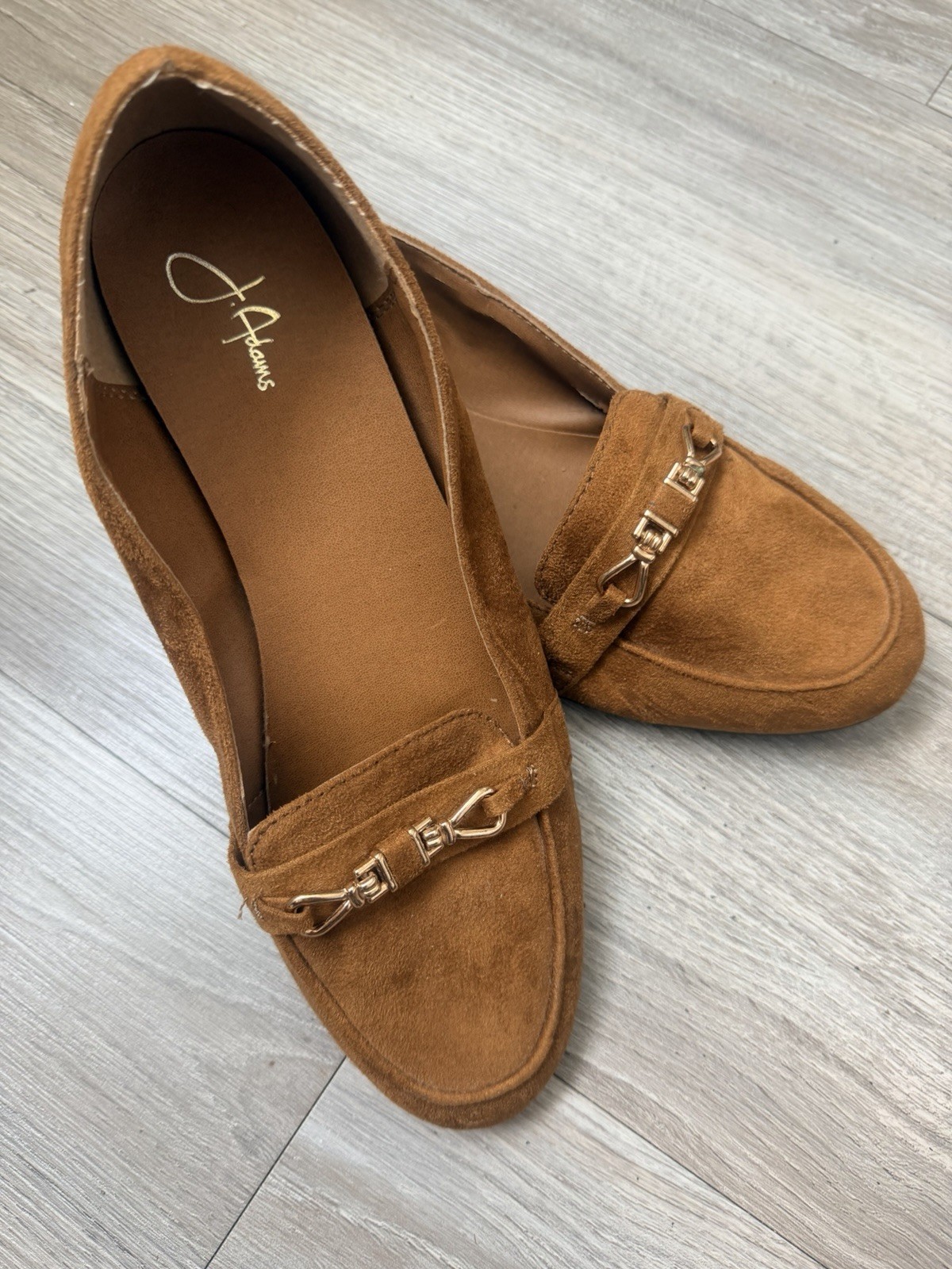 Journee Collection Women’s Brown Suede Loafer Flats Gold-Tone Bit US 8.5