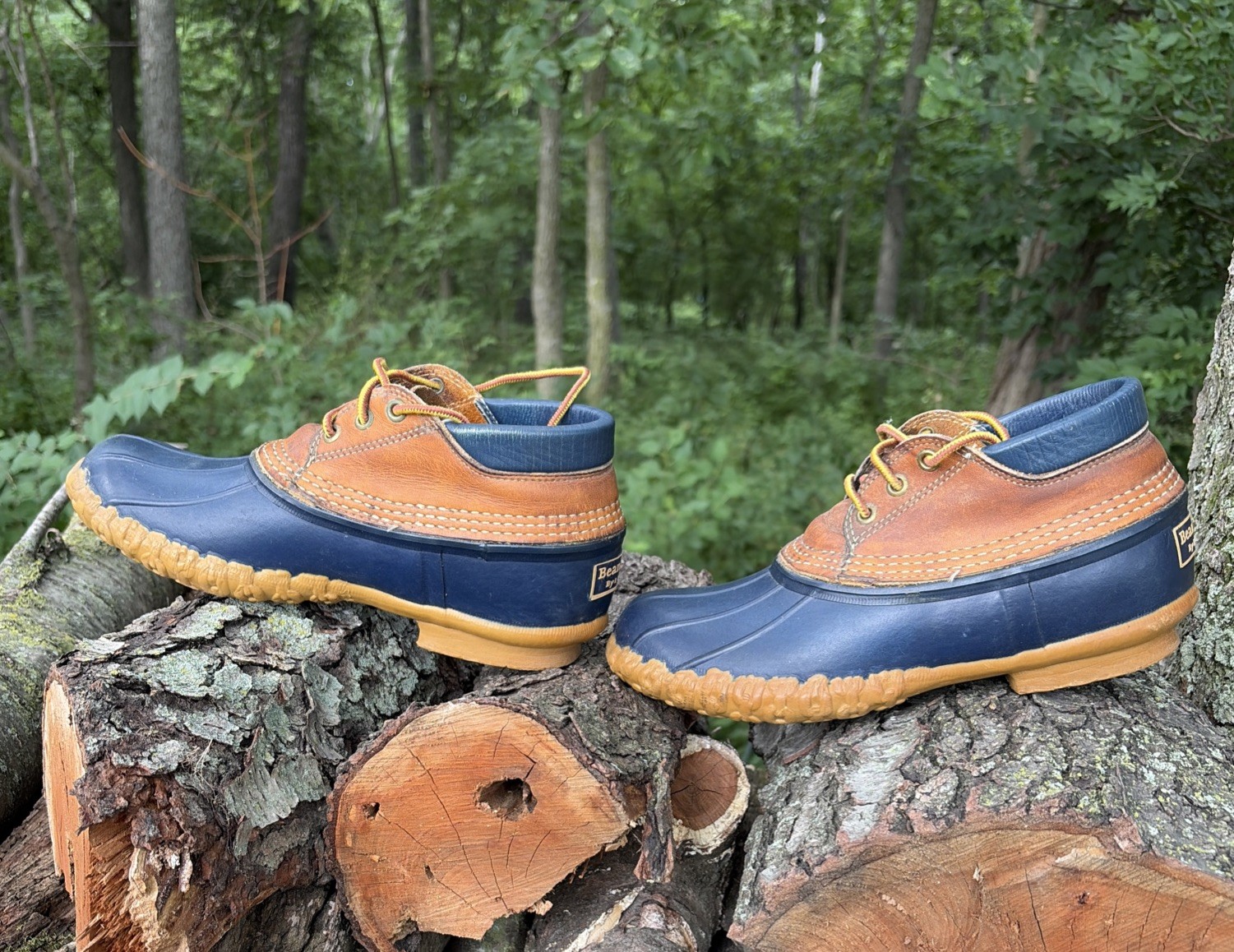 L. L. BEAN Duck Boots Women Low Top Rubber Rain Garden Hunting Blue Tan 8 VTG