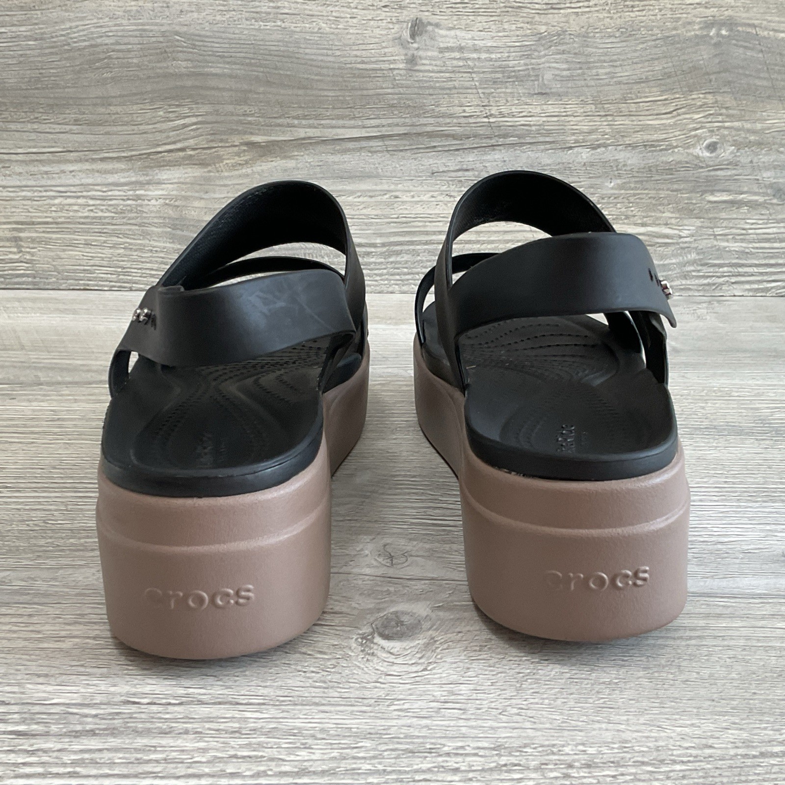 Crocs Literide Brooklyn Platform Black Slingback Beige Wedge Sandle Women’s 9 US