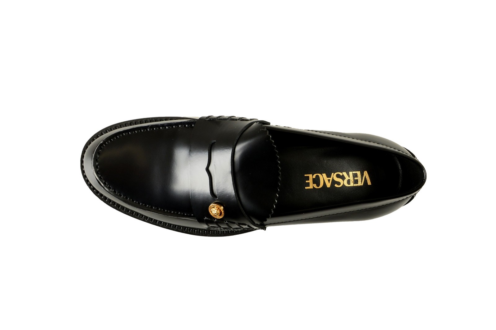 Versace Women’s Black 100% Polished Leather College Loafers Shoes US 6 IT 36