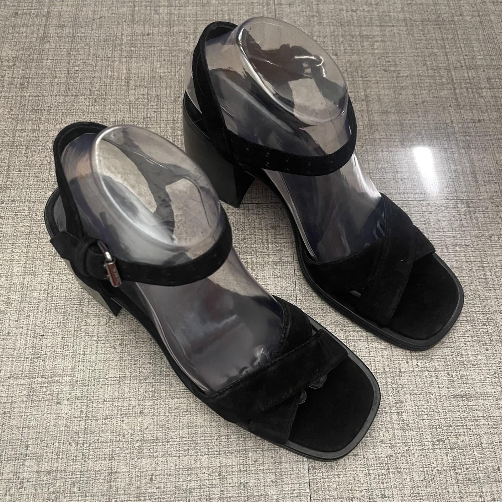 THE KOOPLES Suede Block Heel Sandals Size FR 39 (US 8) Black NEW Party Designer