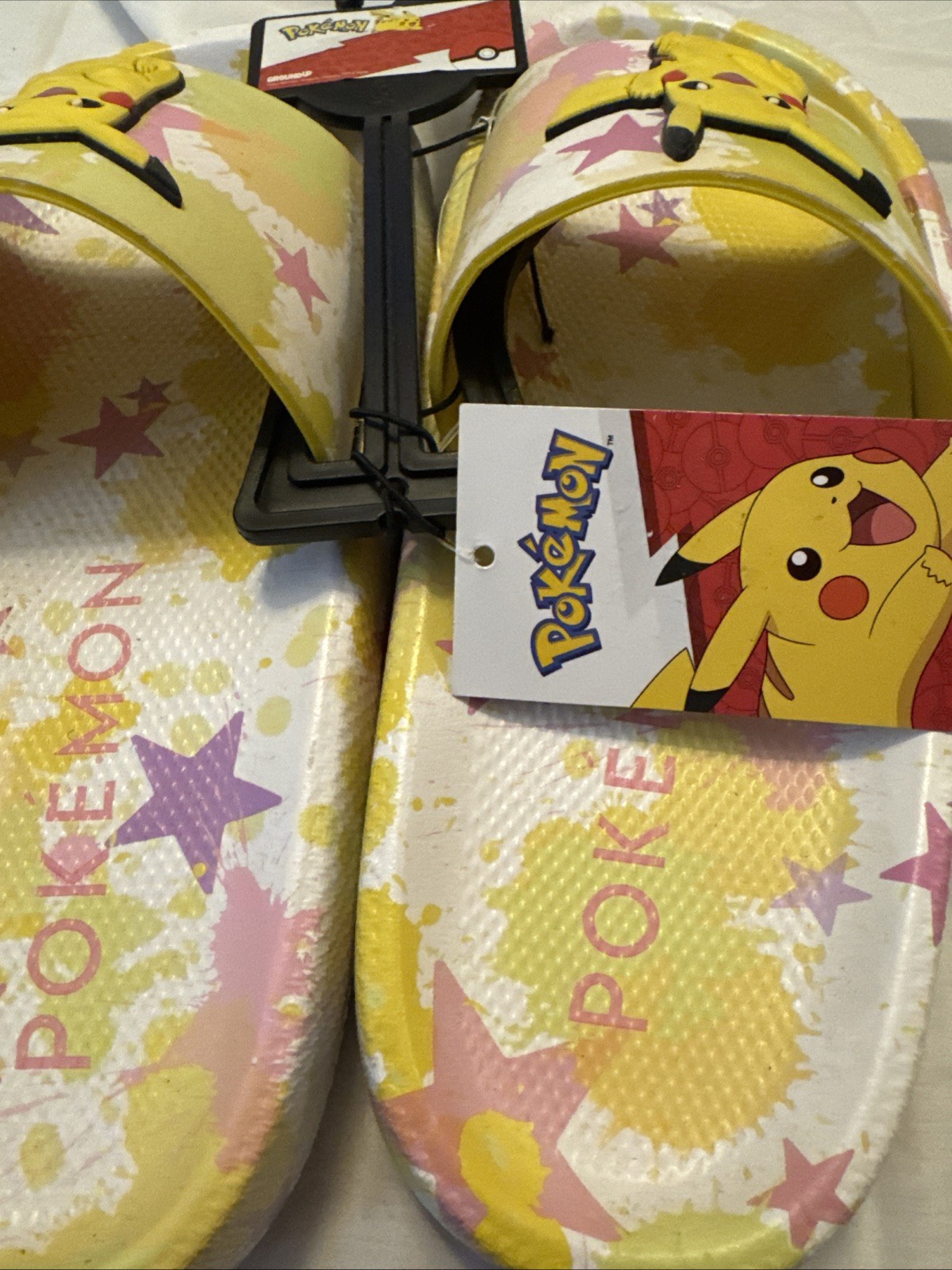 Pokemon Womens Sandals 9 Pikachu Slide On Rubber Waterproof Shower Shoes EVA New
