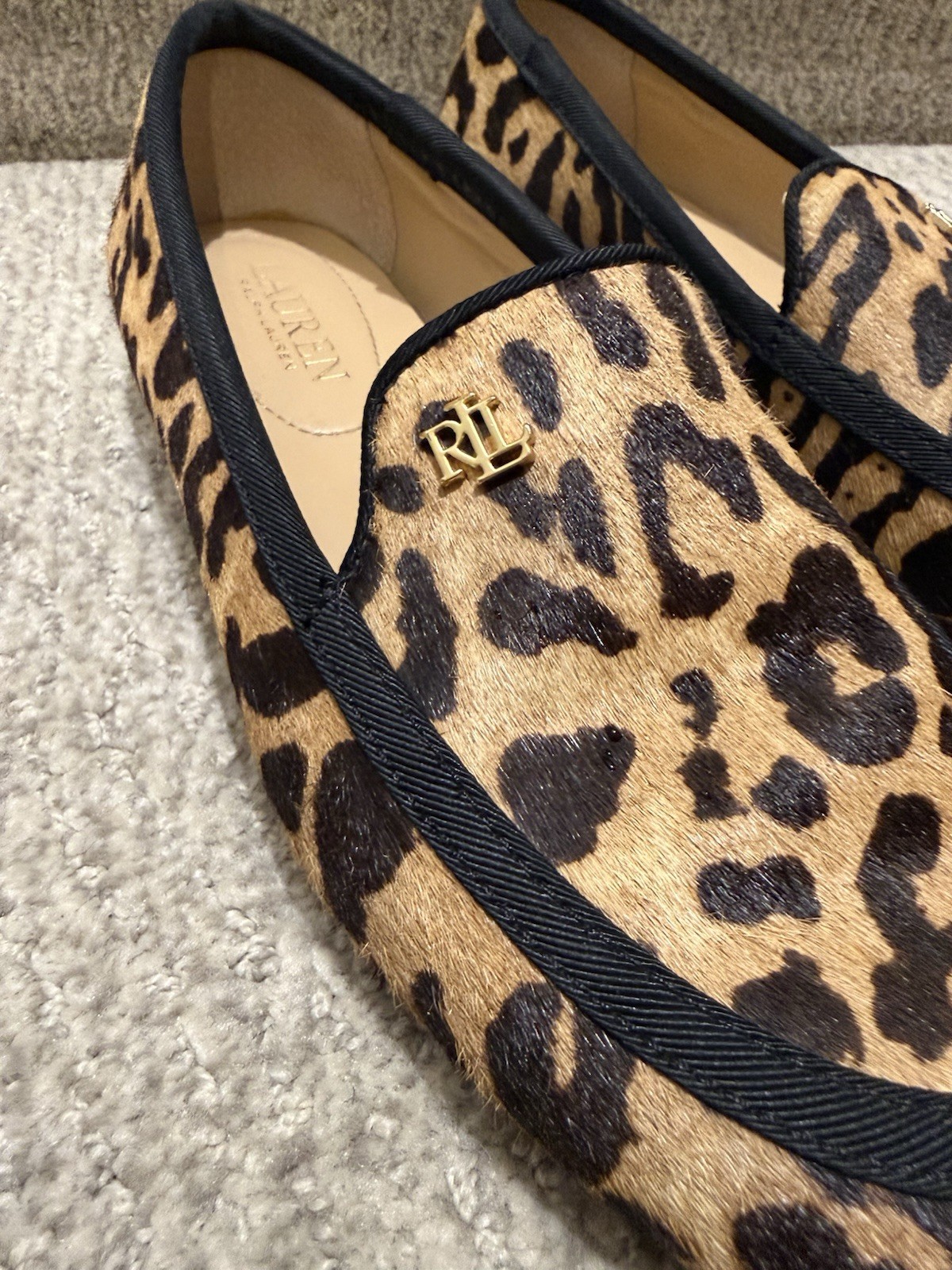 Lauren Ralph Lauren Clair III Leopard Print Calf Hair Loafers Flats Womens 7.5B