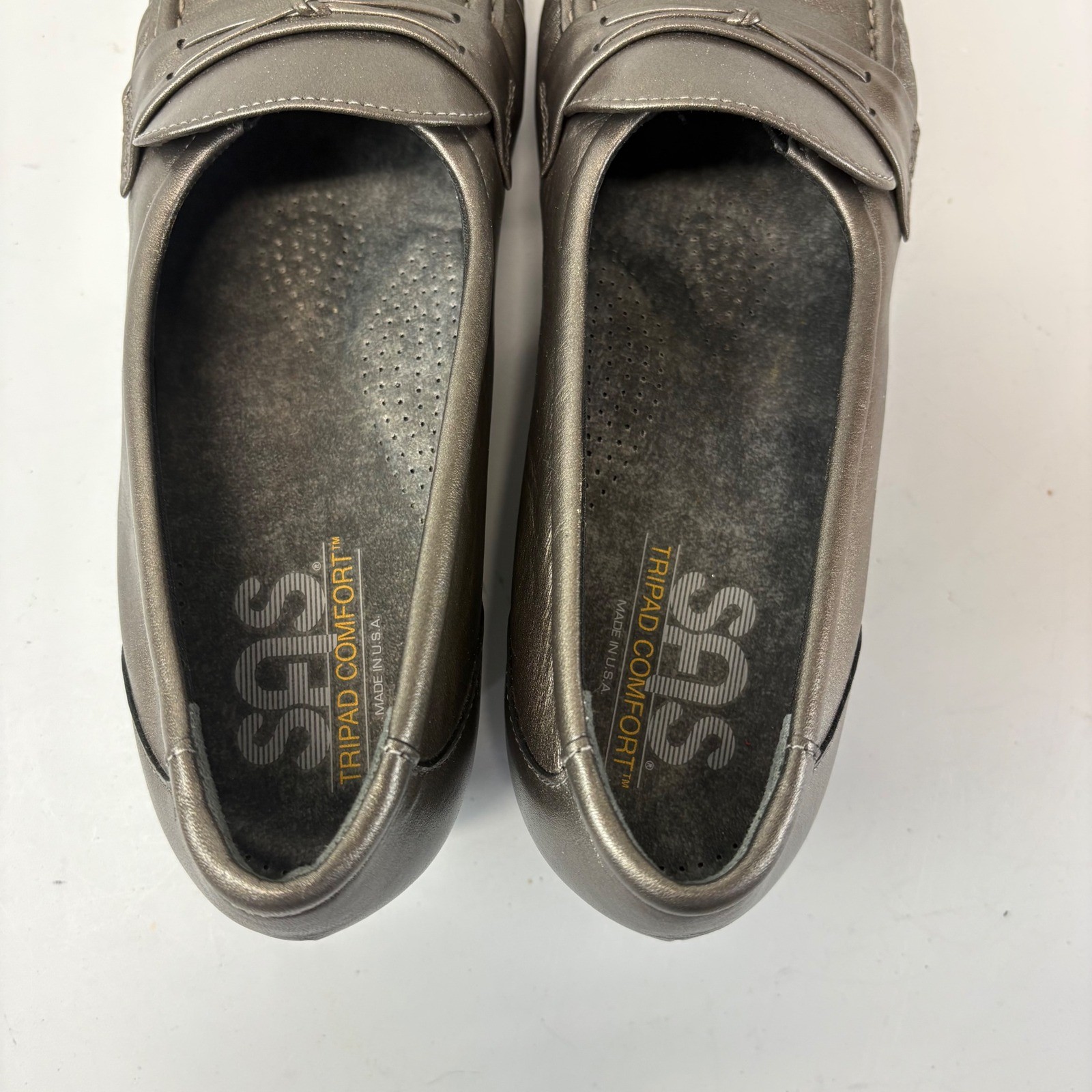 SAS Easier Wedge Loafers 10N Pewter Metallic Gray Leather Narrow Comfort