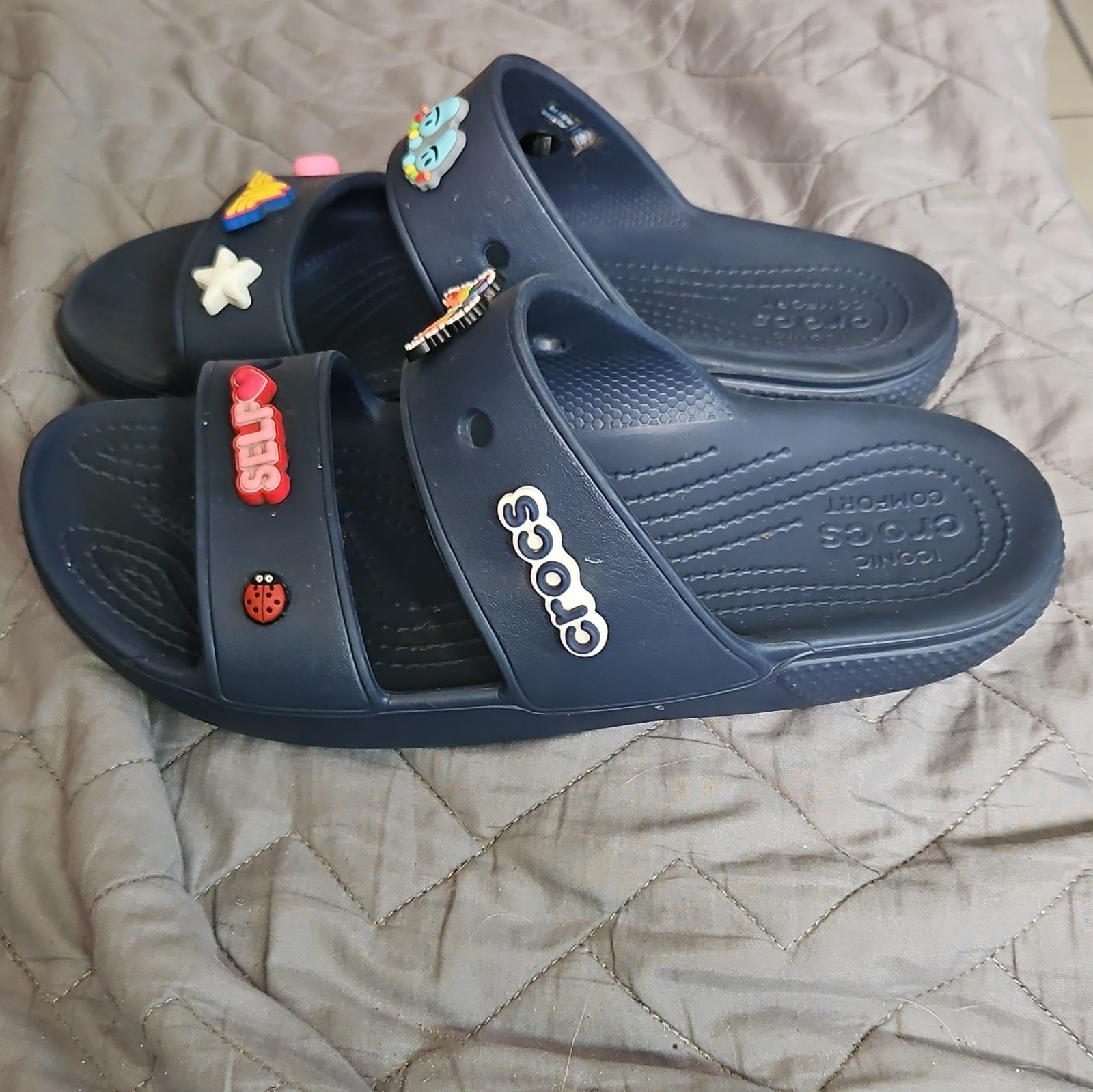 Crocs Women’s Blue Slip-On Slide Sandals US 9 with Jibbitz, Wonder Woman