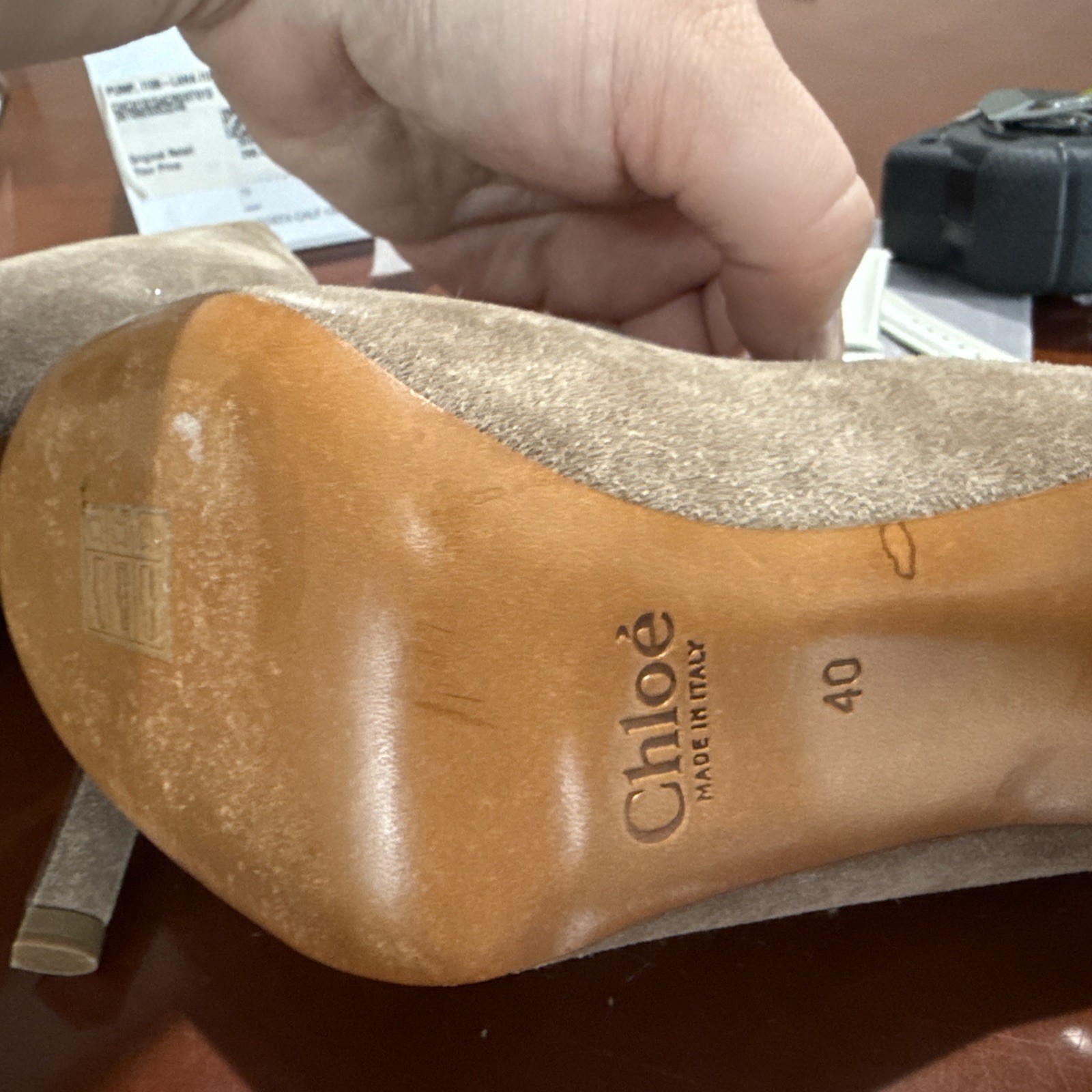 Chloe Leather Pump Heels Shoes Crosta Calf Lana Gray Beige Size 10 Made In Italy
