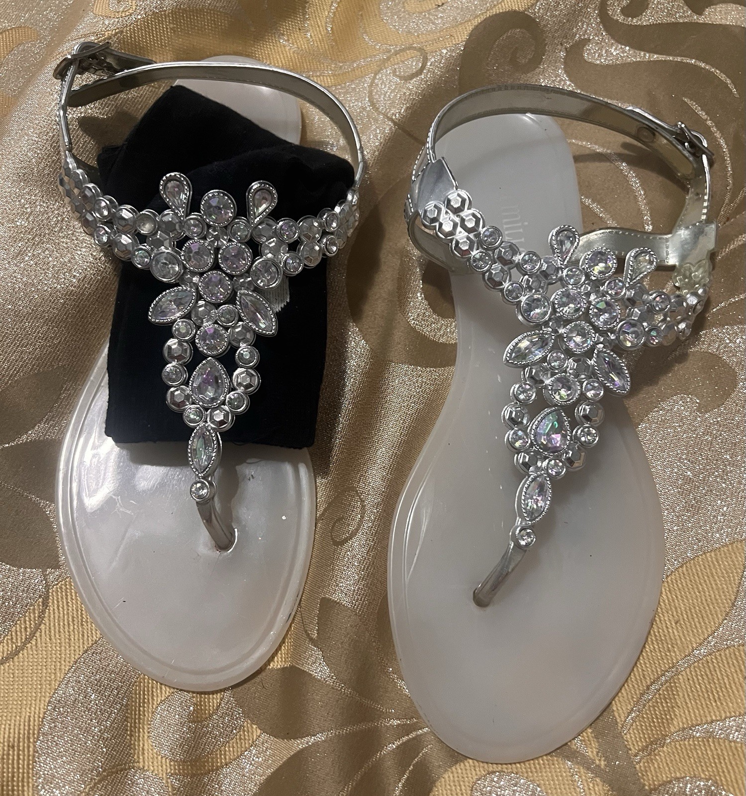 Olivia Miller Women’s Embellishe Rhinestone Strap Thong Sandals, Size 8, Silver