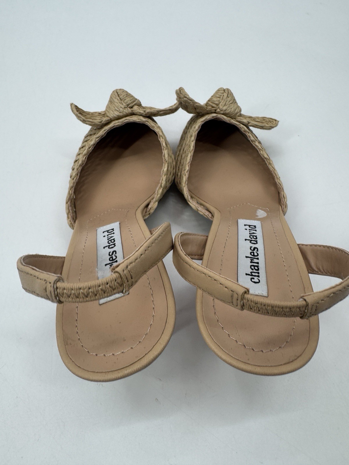 Charles David Allyson Raffia Bow Kitten Heel Sling Back Shoe 6.5 Coastal Resort