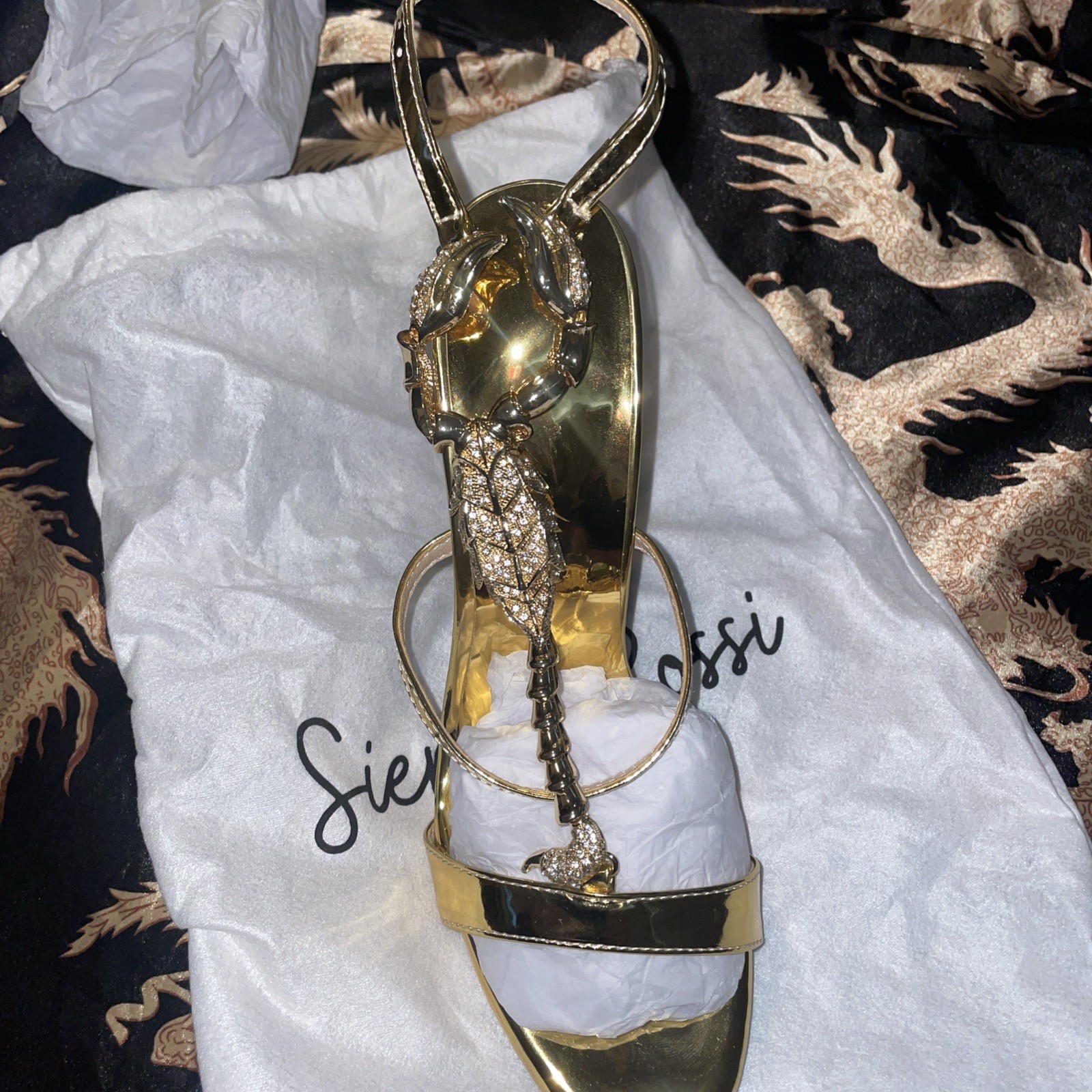 Sienna Rossi Pia Rhinestone Scorpion Strap Sandals In Gold