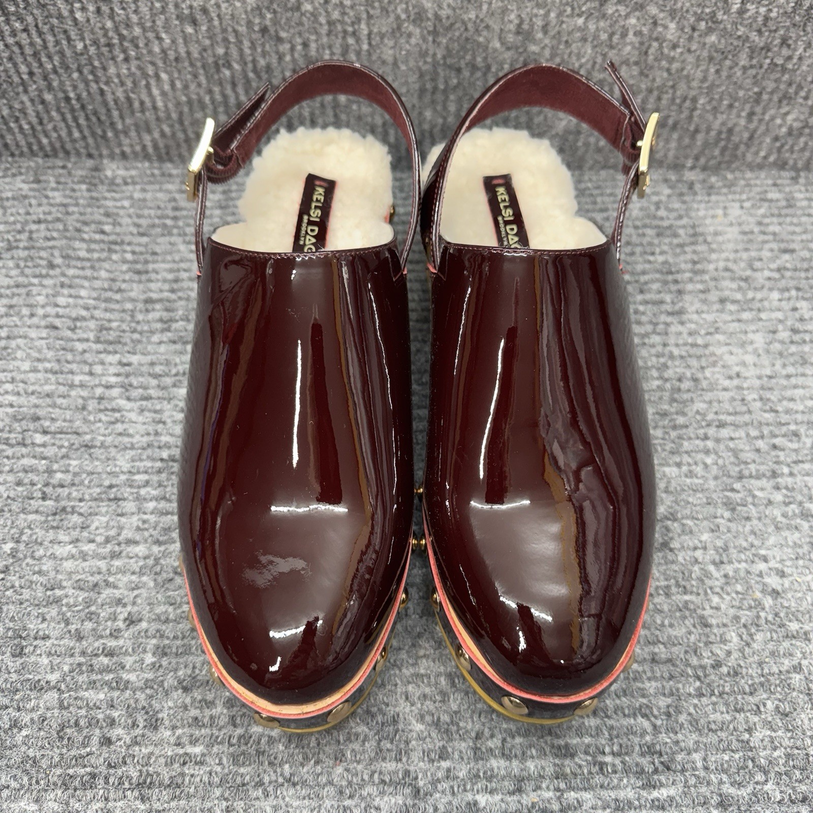 Kelsi Dagger Platform Clogs Women’s 9 Burgundy Patent Leather Studded Slingback