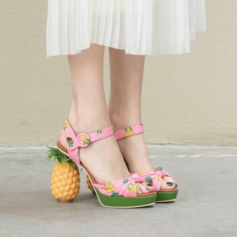 Women’s Sandals Print Pineapple High Heels Shoes Party Show Ball Gown Plus Size