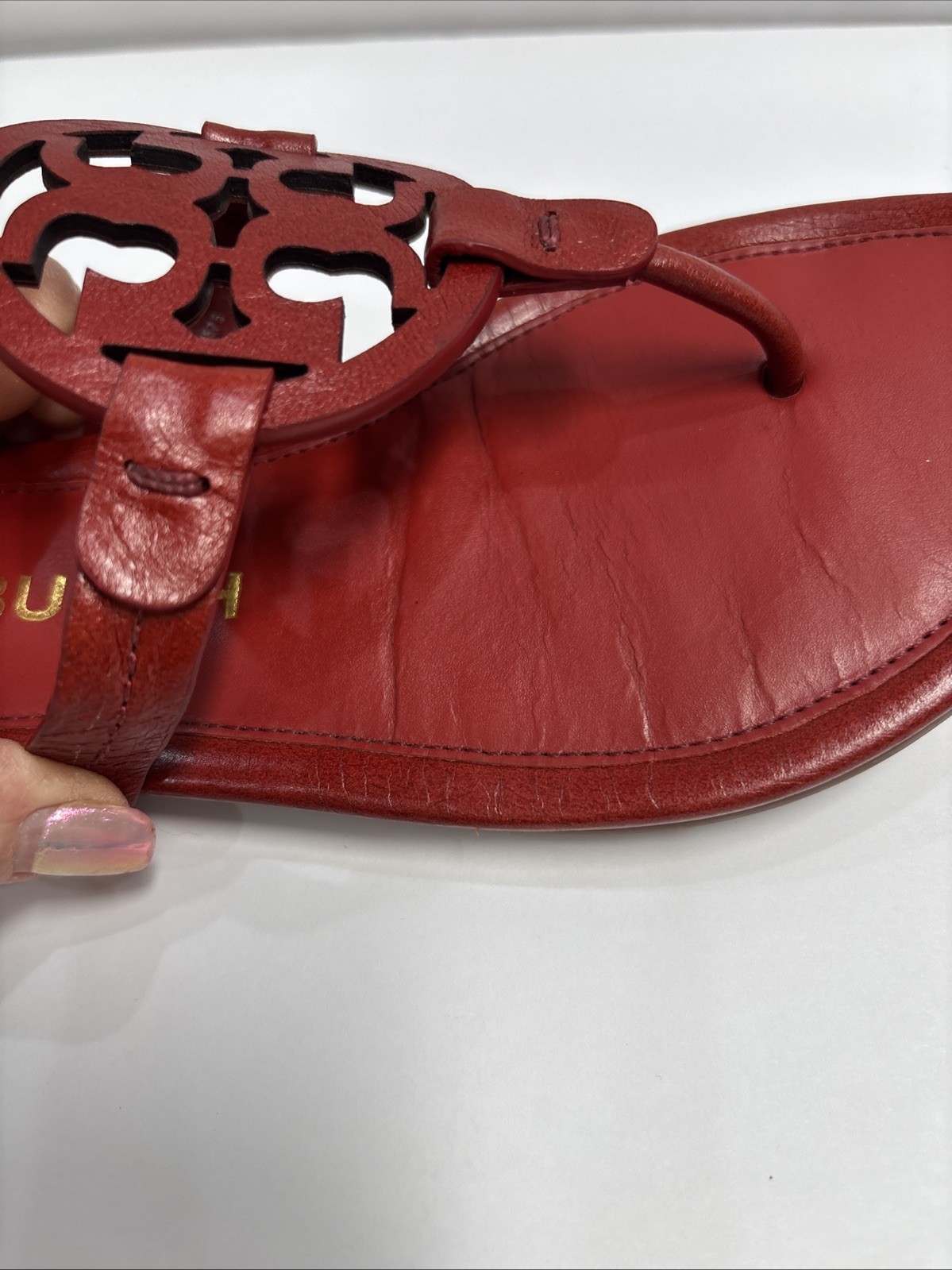 Tory Burch Miller Maroon Smooth Leather Sandals 6 M See Pics Read Description