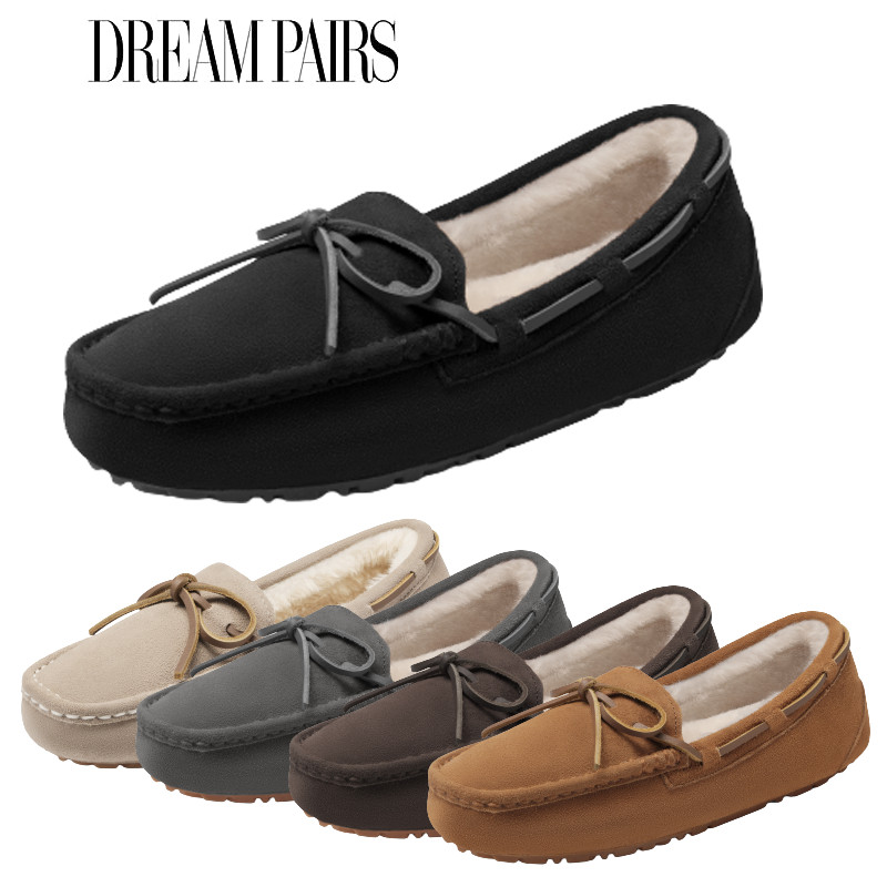 DREAM PAIRS Womens Moccasin Faux Fur Suede Slippers Moccasins Comfort Slippers