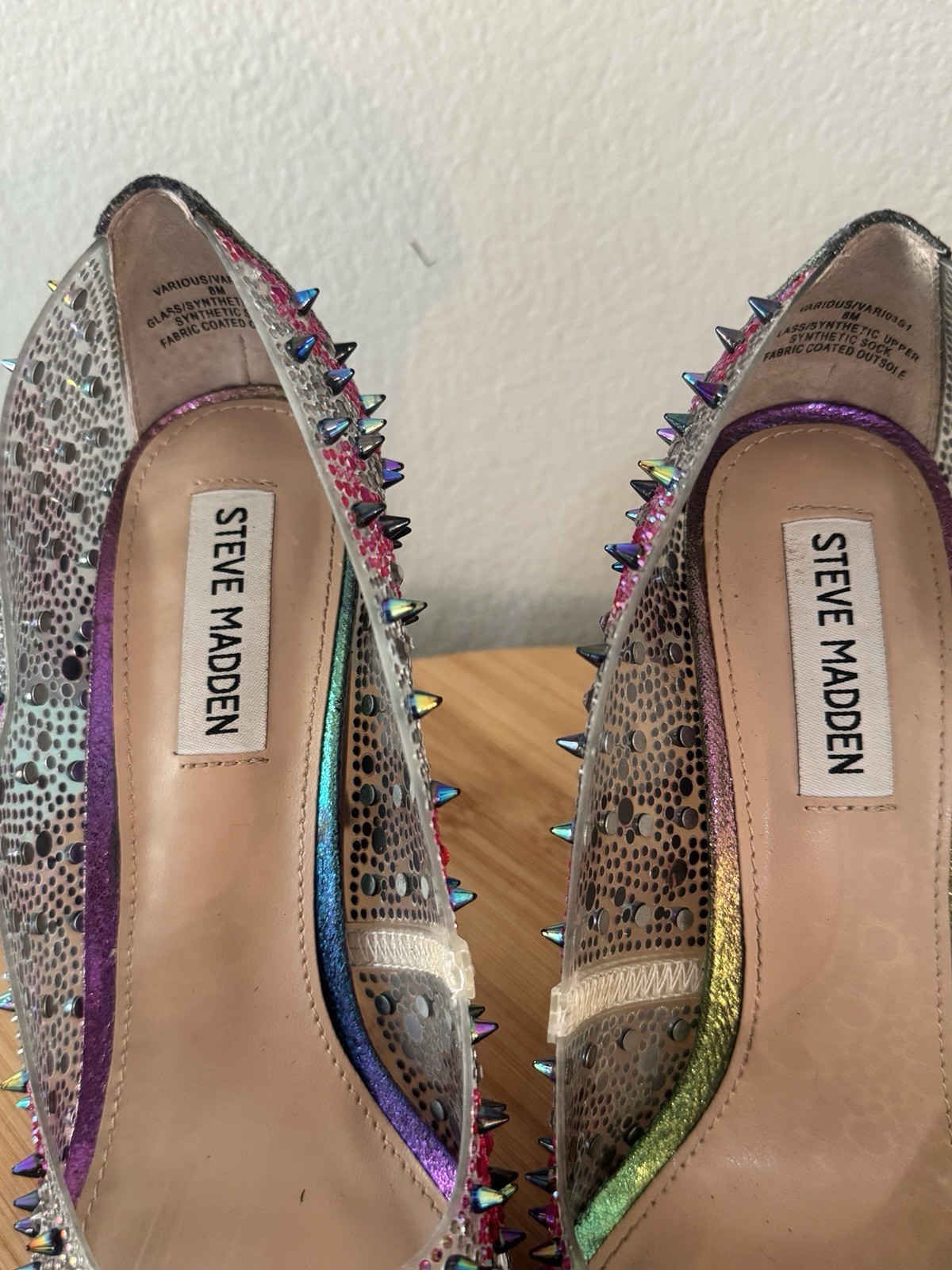 Steve Madden Vala Spike Studded Holographic Rainbow Pointed Toe Stiletto Pumps 8