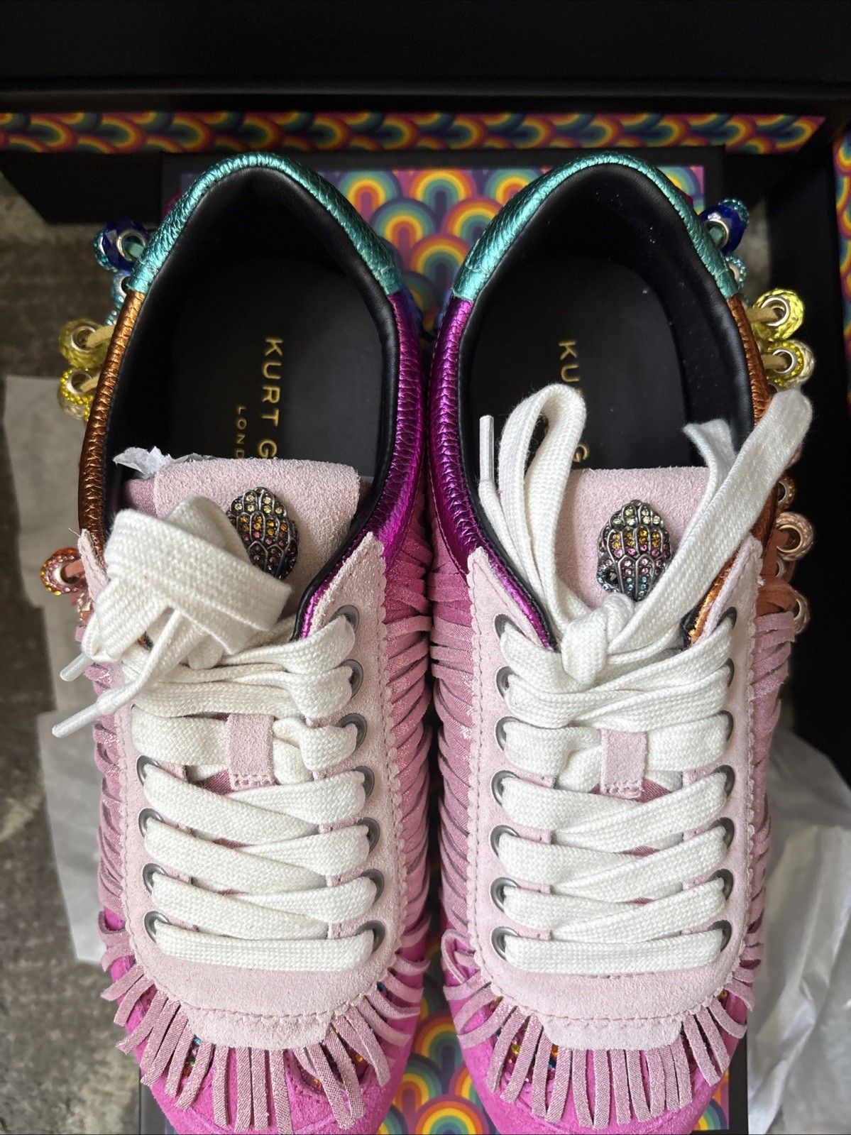 Kurt Geiger London Islington Suede Beaded Tassel Fringe Sneakers Fuschia-7.5/38