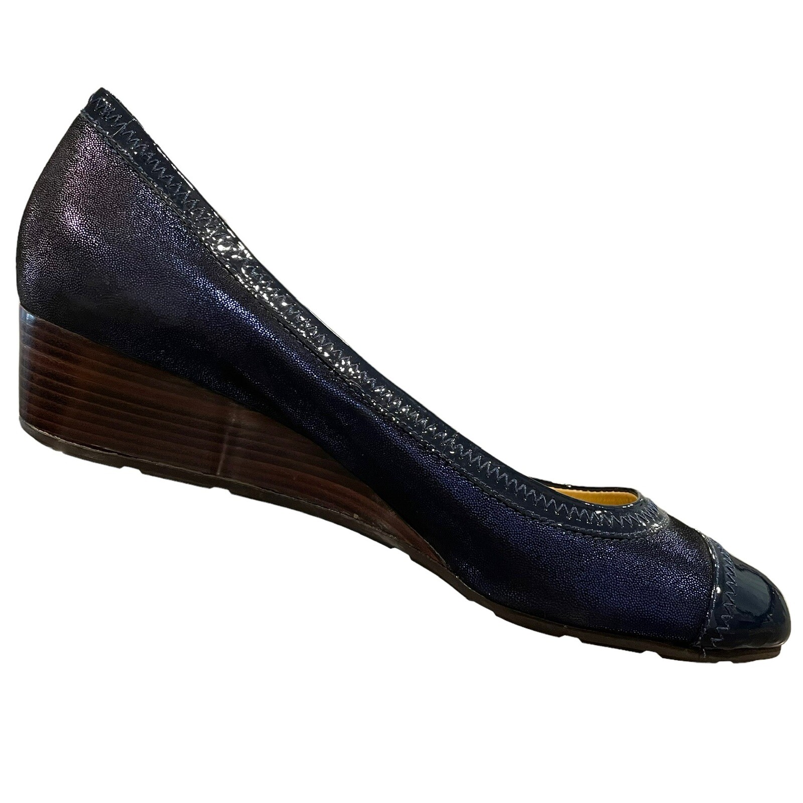 Cole Haan Metallic Blue Cap Toe Wedge High Heel Slip On Shoes Womens 8 B Air
