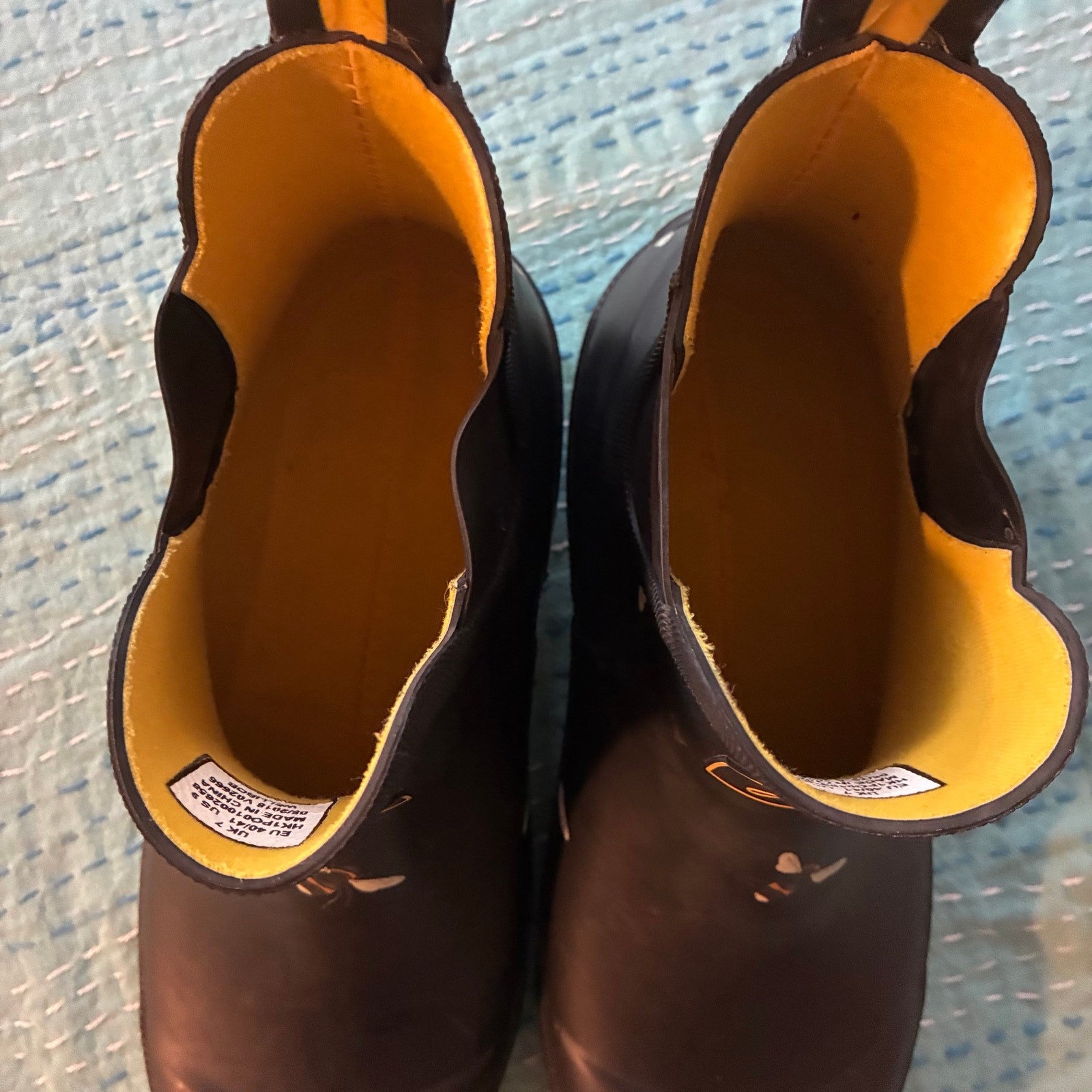Joules Wellibob Bee Print Rain Boots Womens US 9 Black Yellow Ankle Wellies