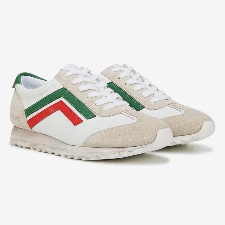 Franco Sarto Athletic Sneaker Low Top Lace-Up Colorblock White Beige Green Red