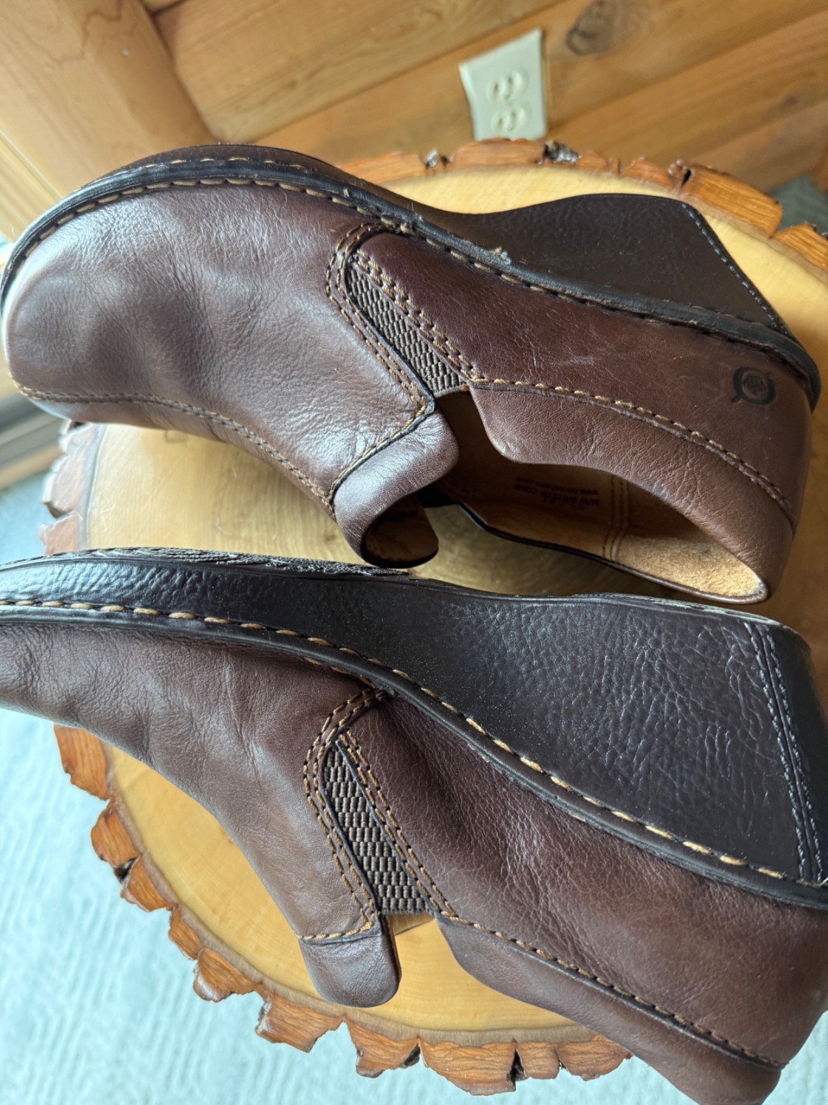 BORN Brown Leather Covered Wedge Heel Shoes. Size 9.5 /41 See Description