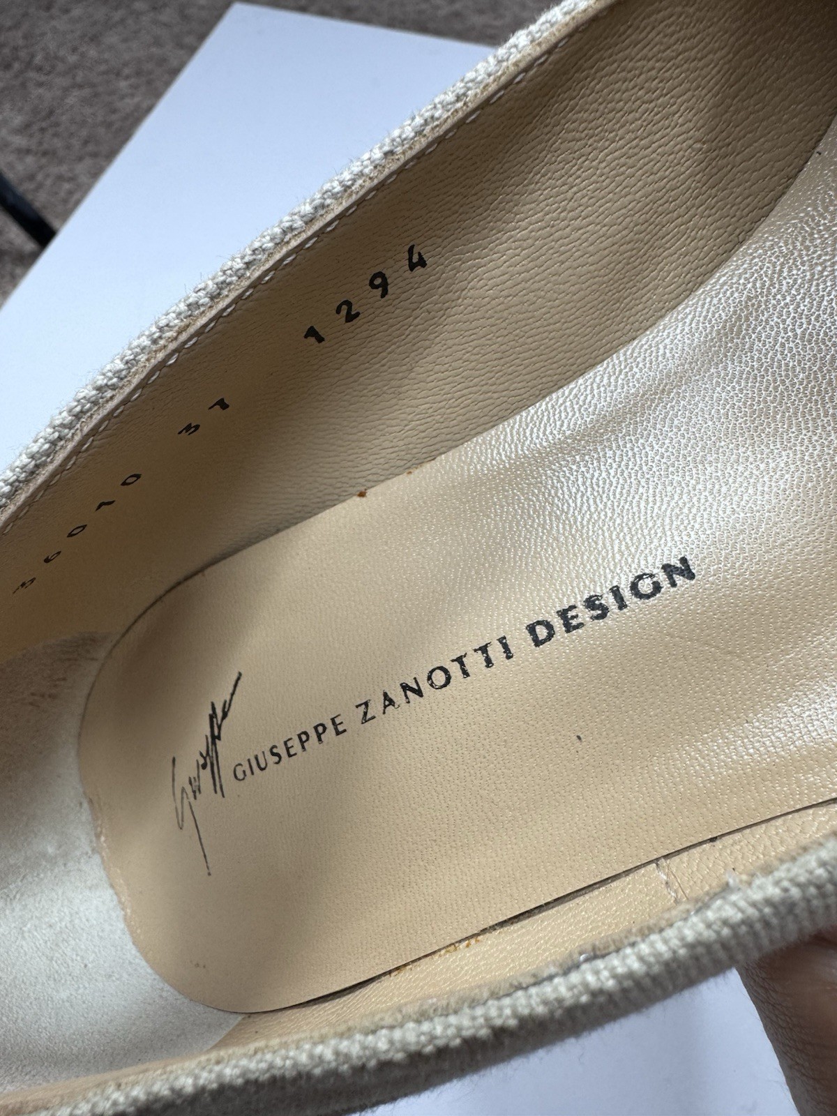 Giuseppe Zanotti Design Italy Canvas Leather Cap Toe Heels Pumps EU 37 Nude