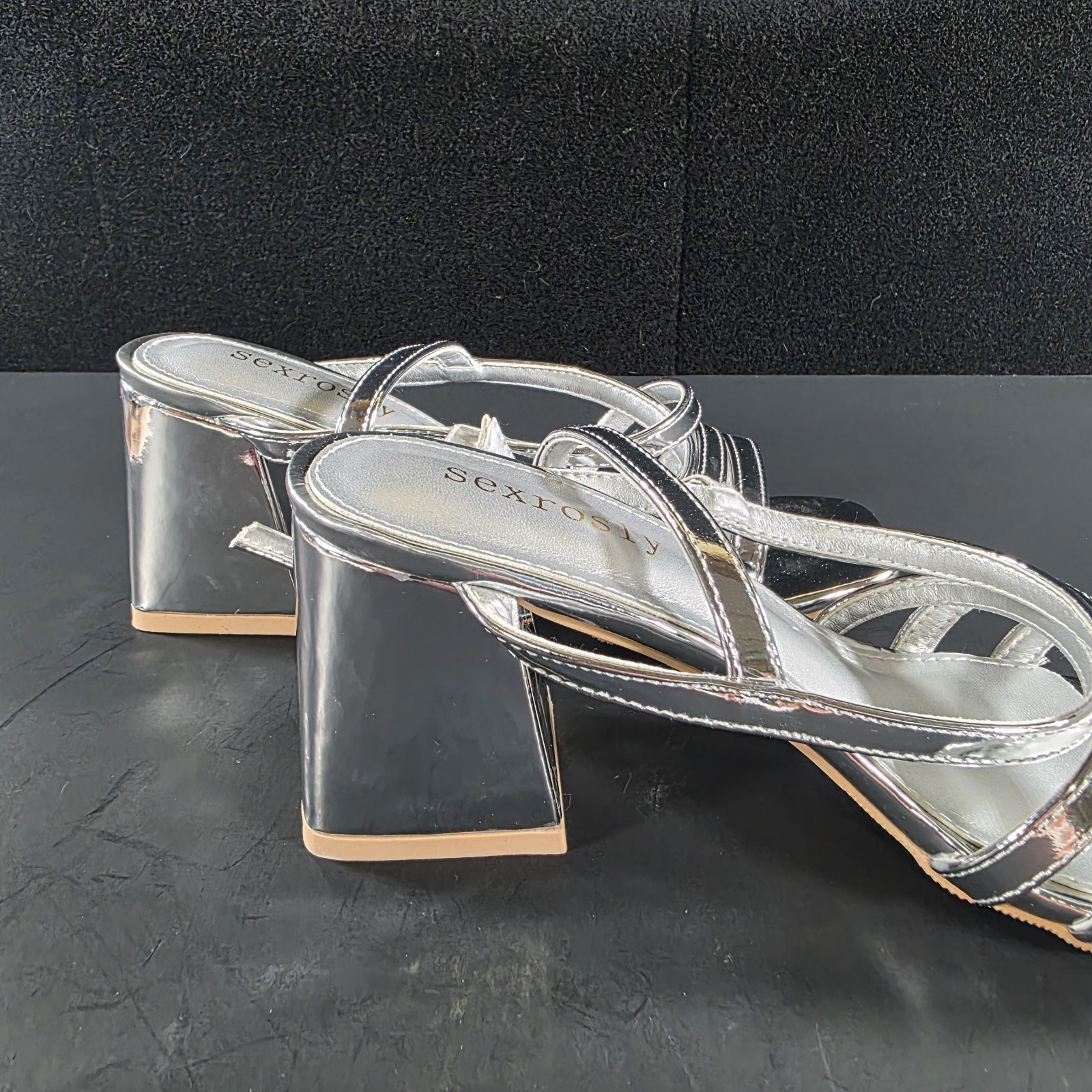 Woman Wild Fable Blaire Strappy Block Heeled Sandals Silver 6 Shoes Sexrosly NIB