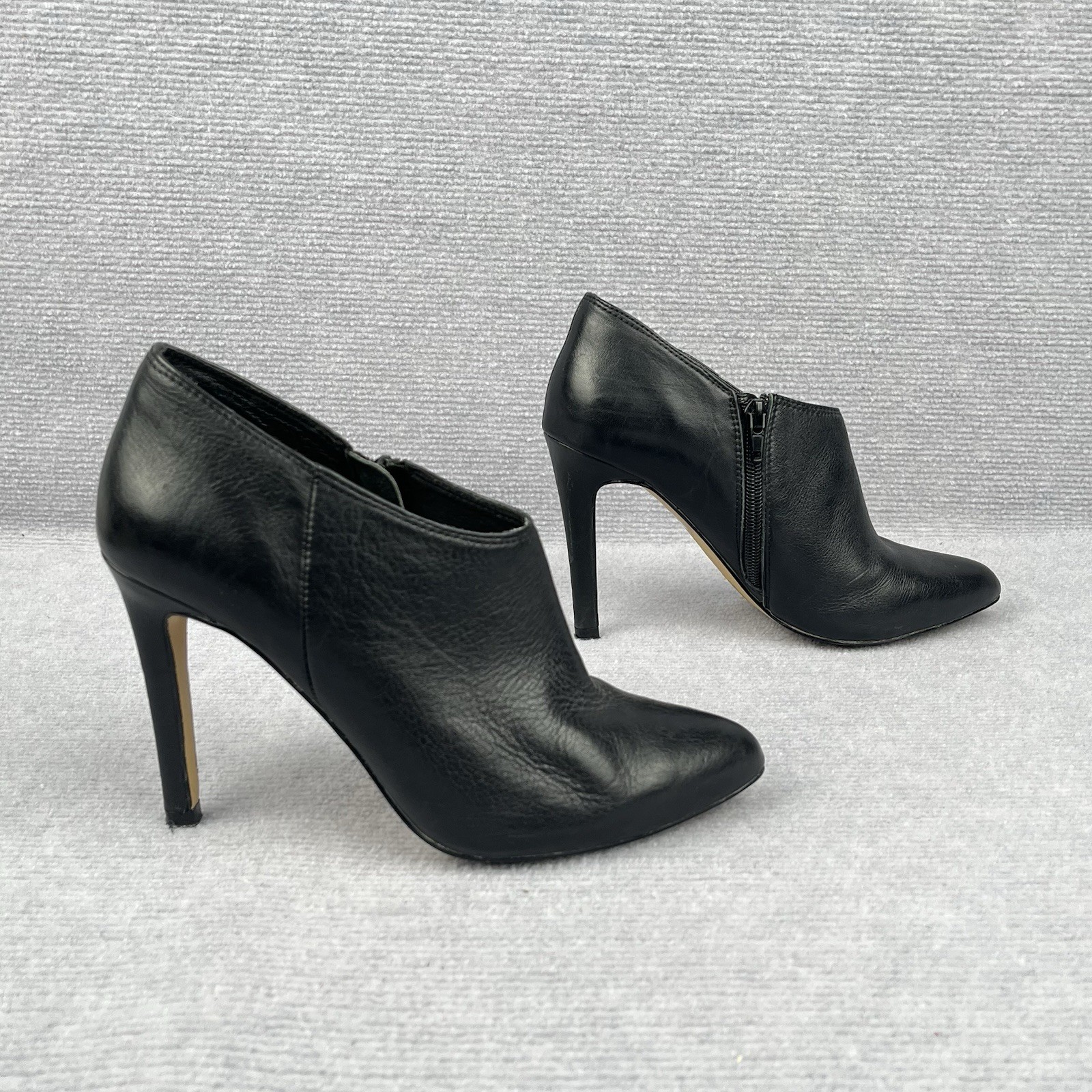 Mi Piaci Black Leather Stiletto Ankle Booties Pointed Toe Zip EU 37 AU 6 US 7