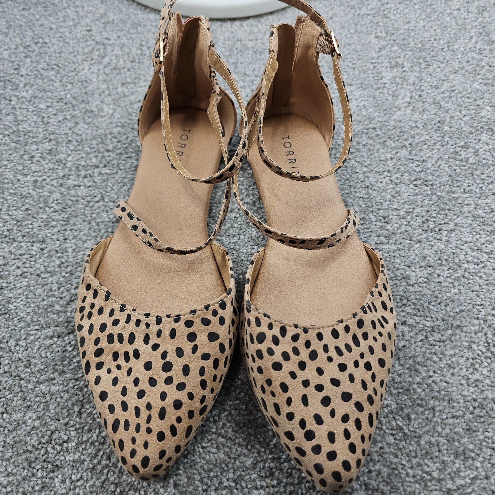 Torrid Ankle Strap D’Orsay Flats Shoes Tan Black Cheetah Spot Animal Womens 8.5