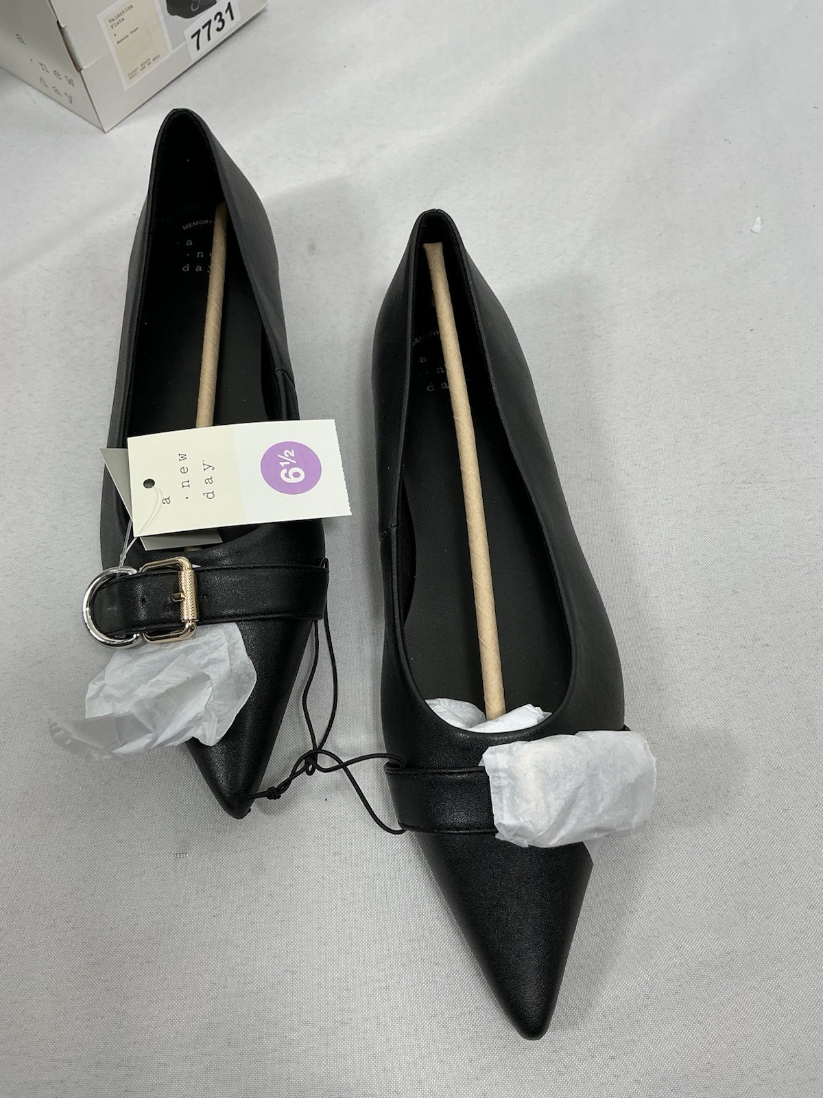 Womans New A New Day Valentina Slip On Flats Size 6.5 Black Buckle Accent