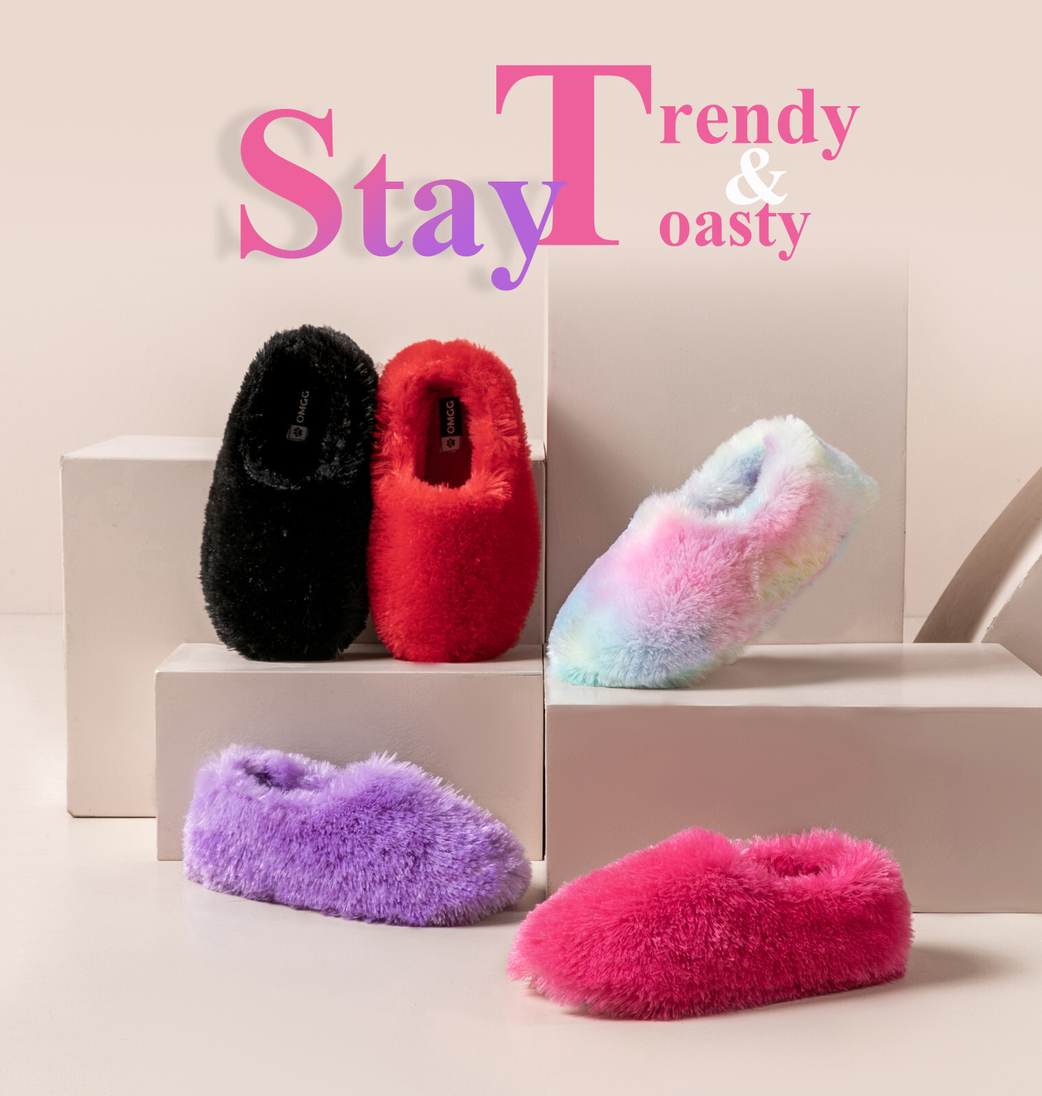 Fuzzy Winter Indoor Slippers for Women, Plush Warm Moccasin Slippers for Lady