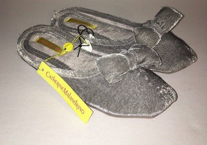 Women’s Slippers House Catherine Malandrino Size9-10 Large Velvet Gray W Bow Tie