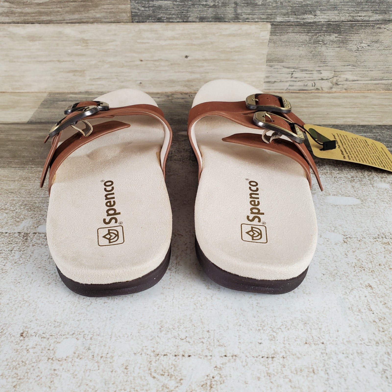 Spenco Vista Womens Slide Sandals Sz 9 D Saddle Leather Slip On Adjustable Strap