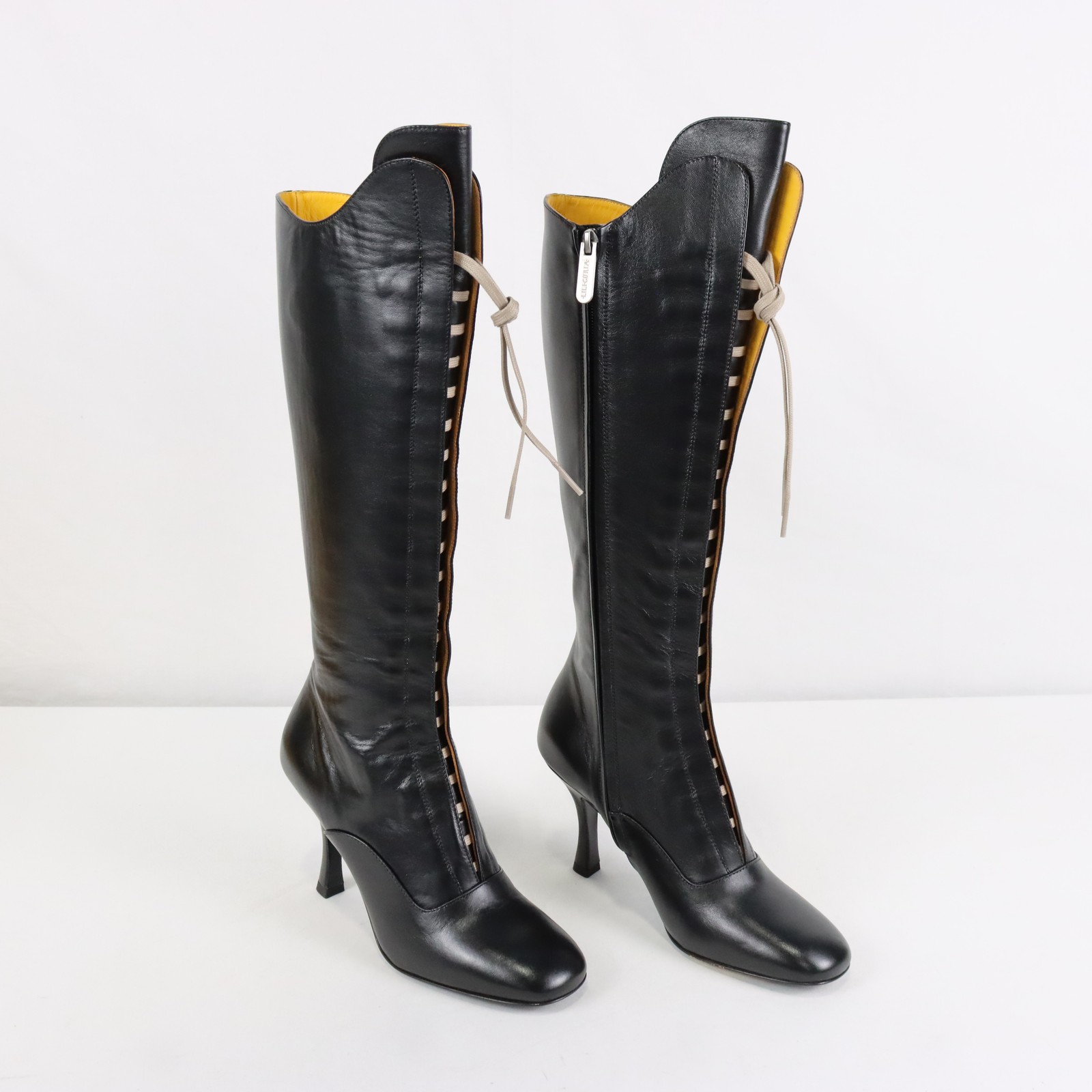 Lili Curia Ida Lace Up Tall Heeled Leather Boots In Black – Women’s Size EU 38