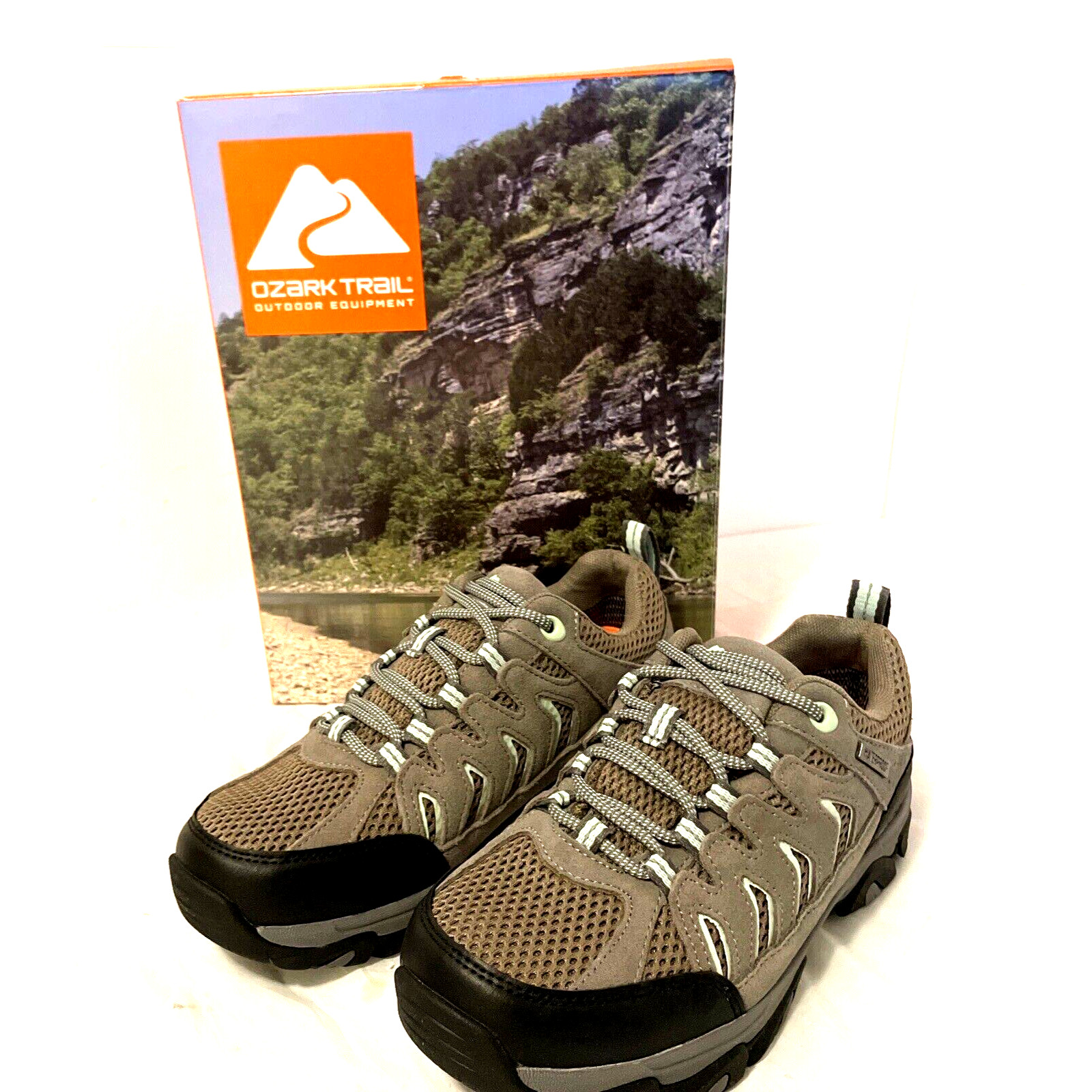 Ozark Trail Women’s Taupe Black Suede Mesh Lace Up Hiker Sneakers Shoes 6.5 NEW