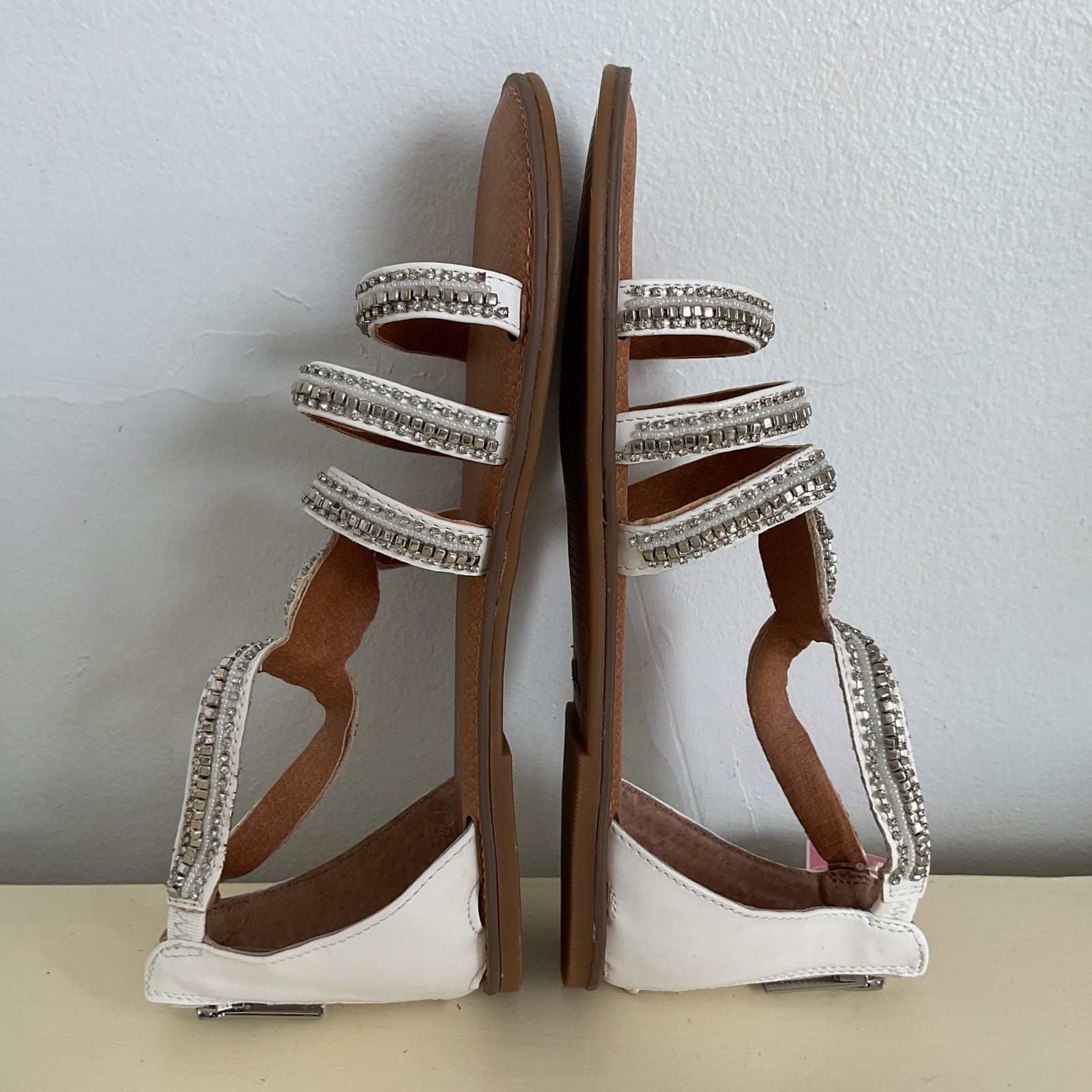 Nina Sparkly Rhinestone Ankle Strap Flat Sandal Women Size 5 wedding summer