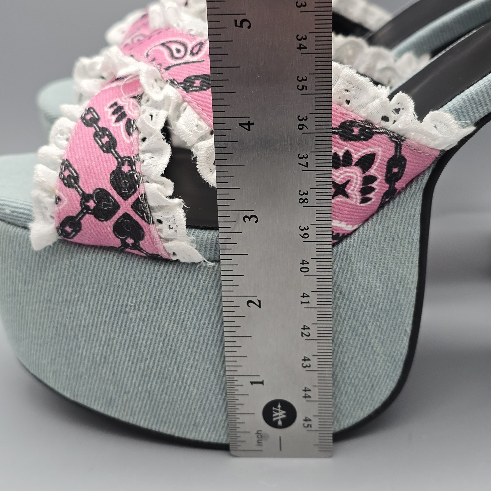 Dolls Kill Denim Pink Bandana Eyelet Platform Heels by Sugar Thrillz Size 9 M