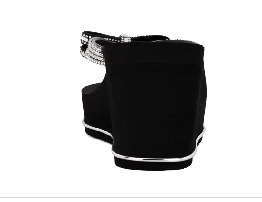 WOMEN’S JUICY COUTURE BLACK BOW RHINESTONE FLIP FLOP WEDGE JC-UCHE 6,7,8,9,10,11
