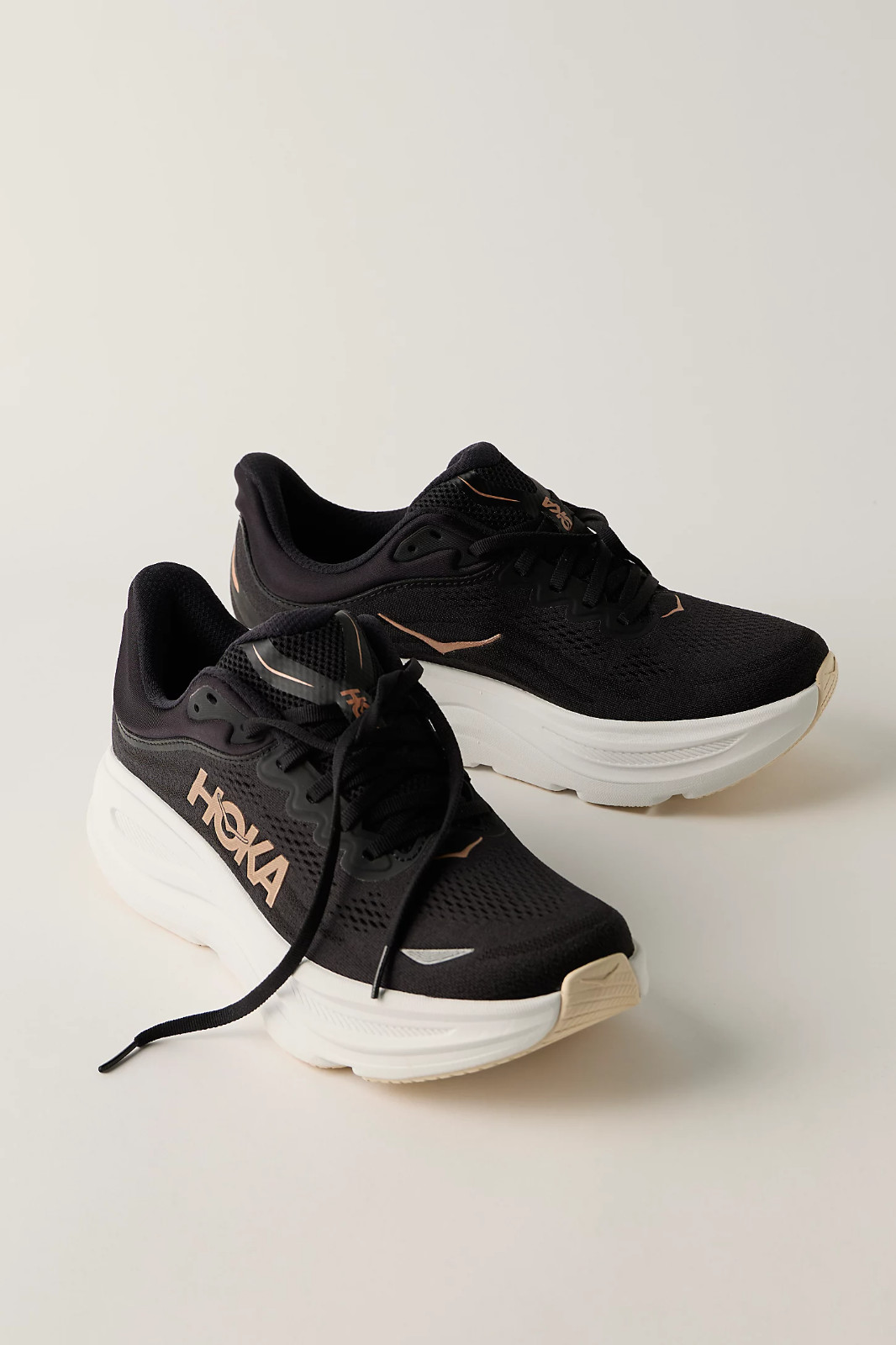 HOKA Bondi 9 Road-Running Shoes – Women’s, Color Black-Rose Gold, Brand New